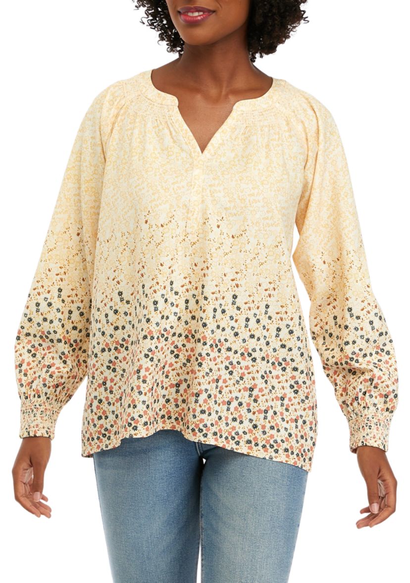 Petite Floral Printed Popover Blouse