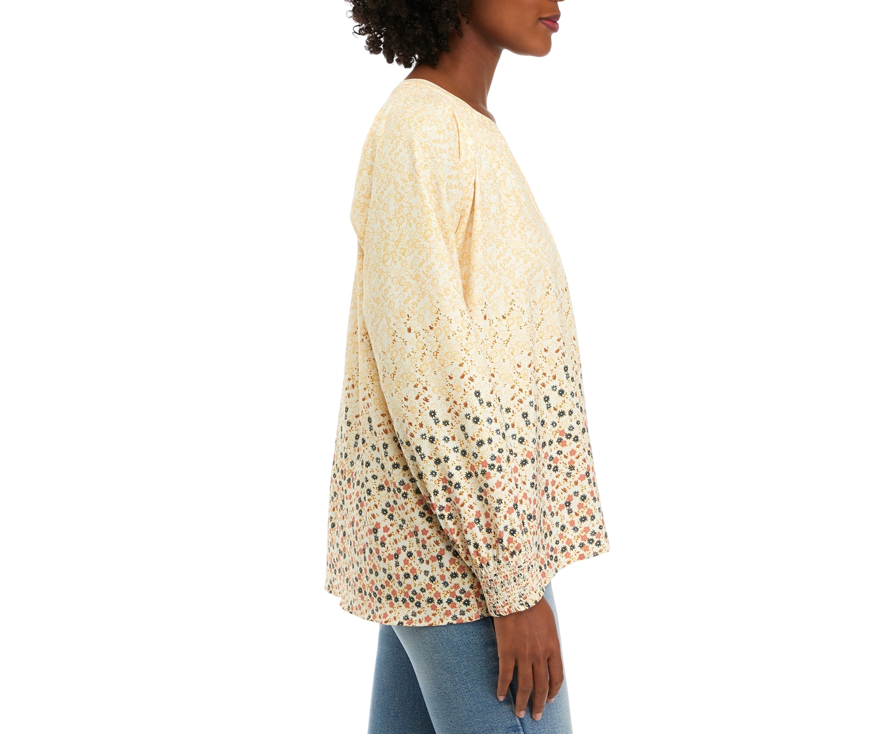 Petite Floral Printed Popover Blouse
