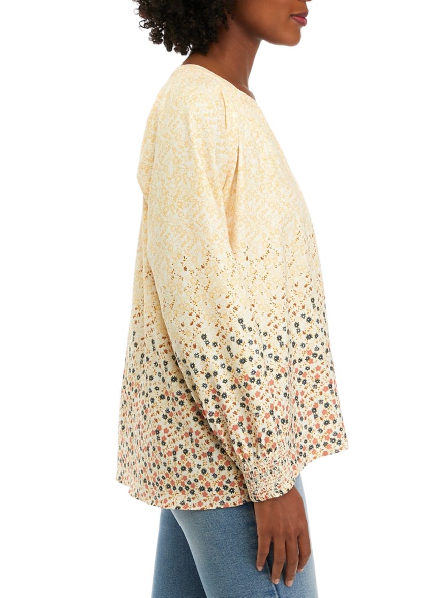 Petite Floral Printed Popover Blouse