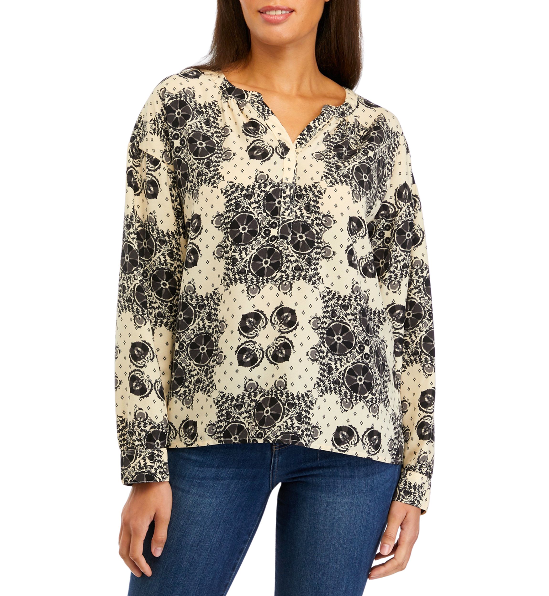 Petite Long Sleeve Henley Popover Top