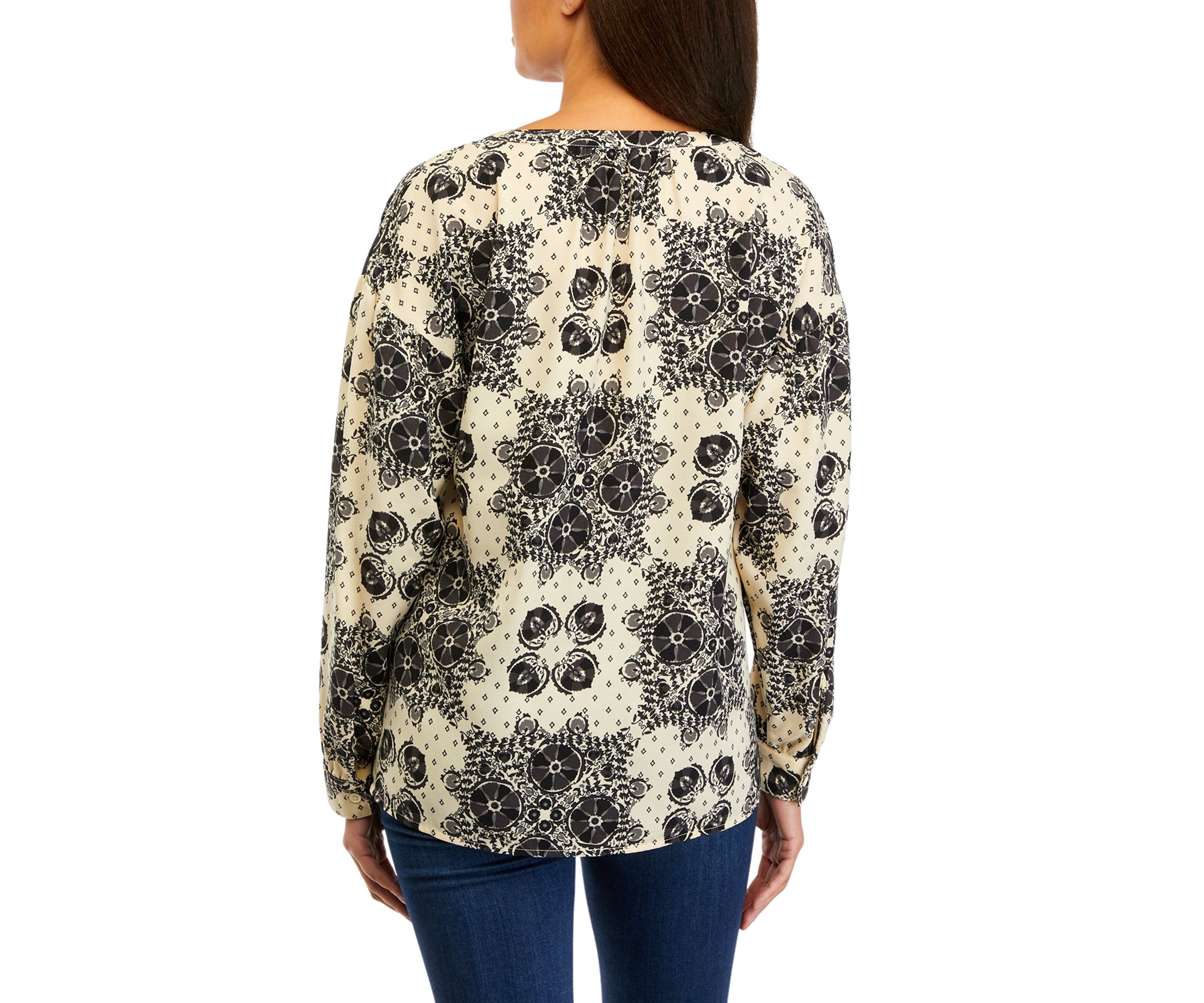 Petite Long Sleeve Henley Popover Top