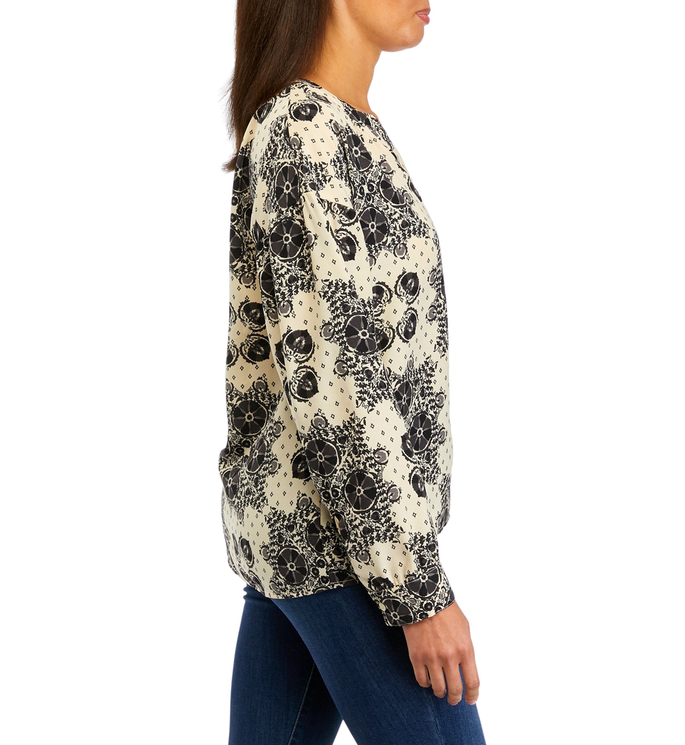 Petite Long Sleeve Henley Popover Top