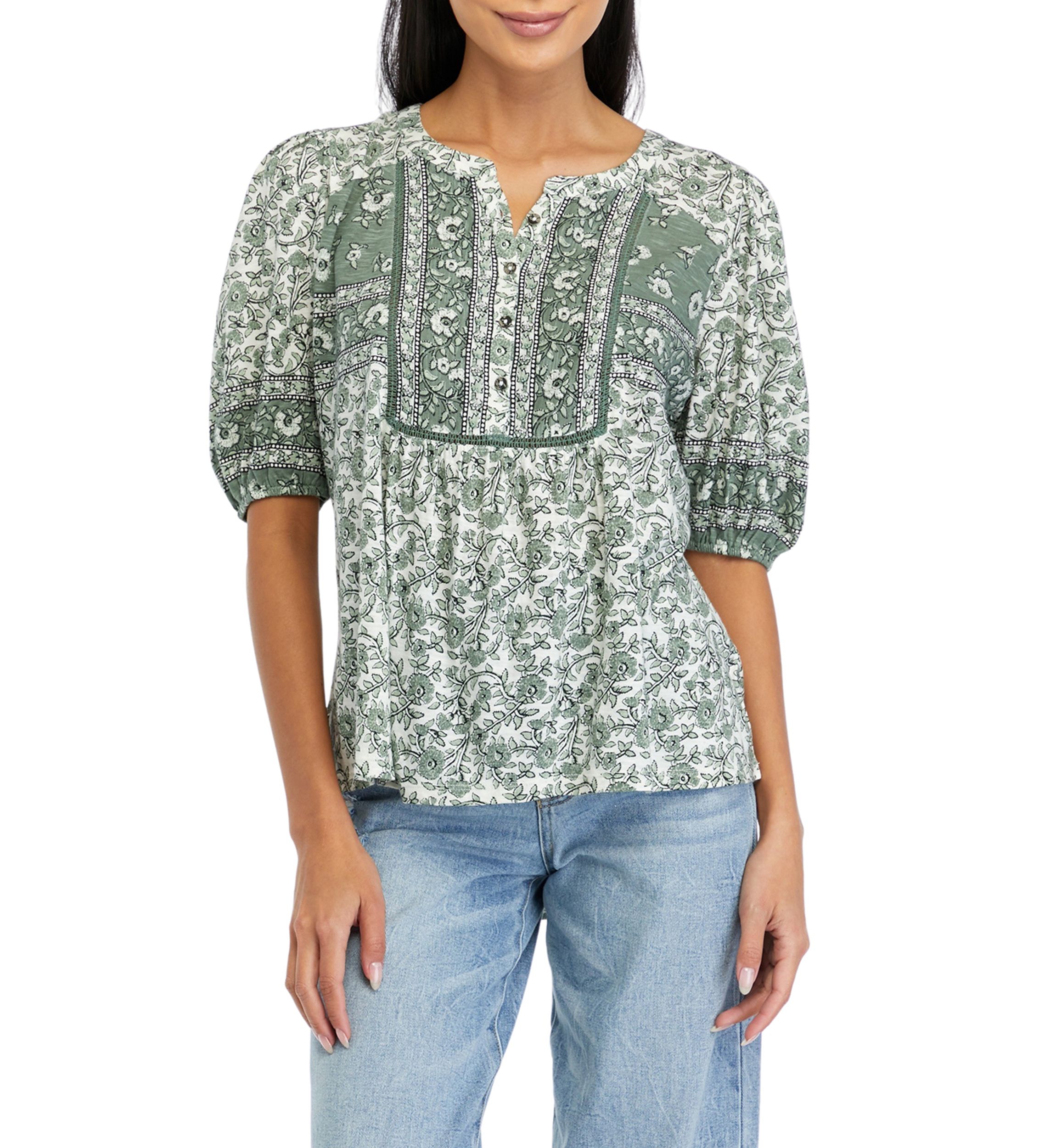 Petite Mixed Printed Peasant Top