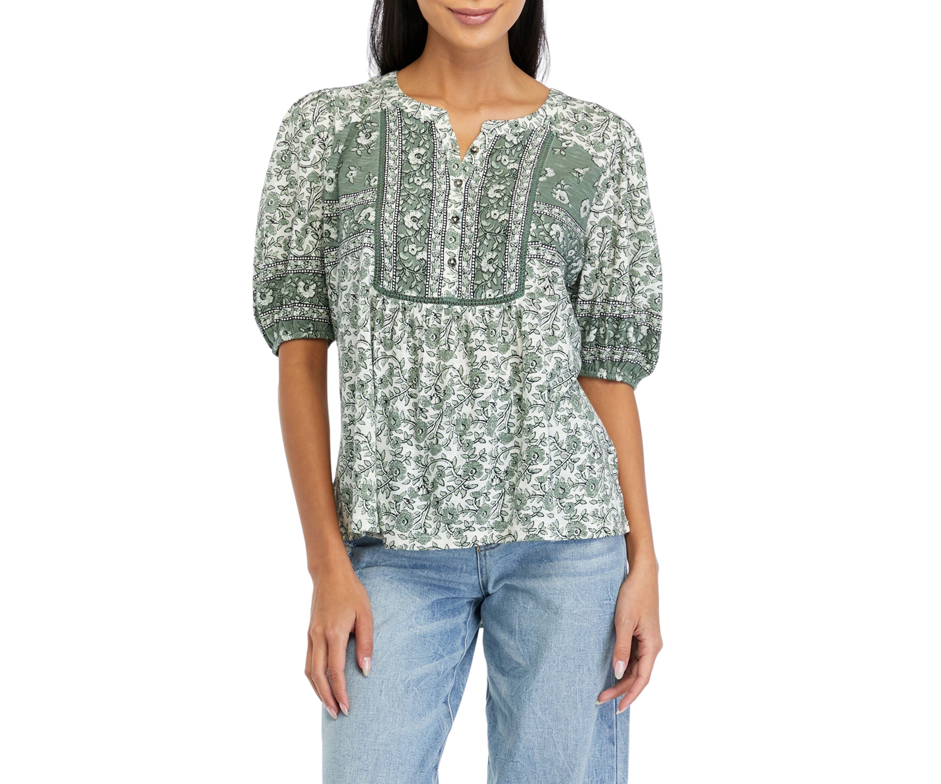 Petite Mixed Printed Peasant Top