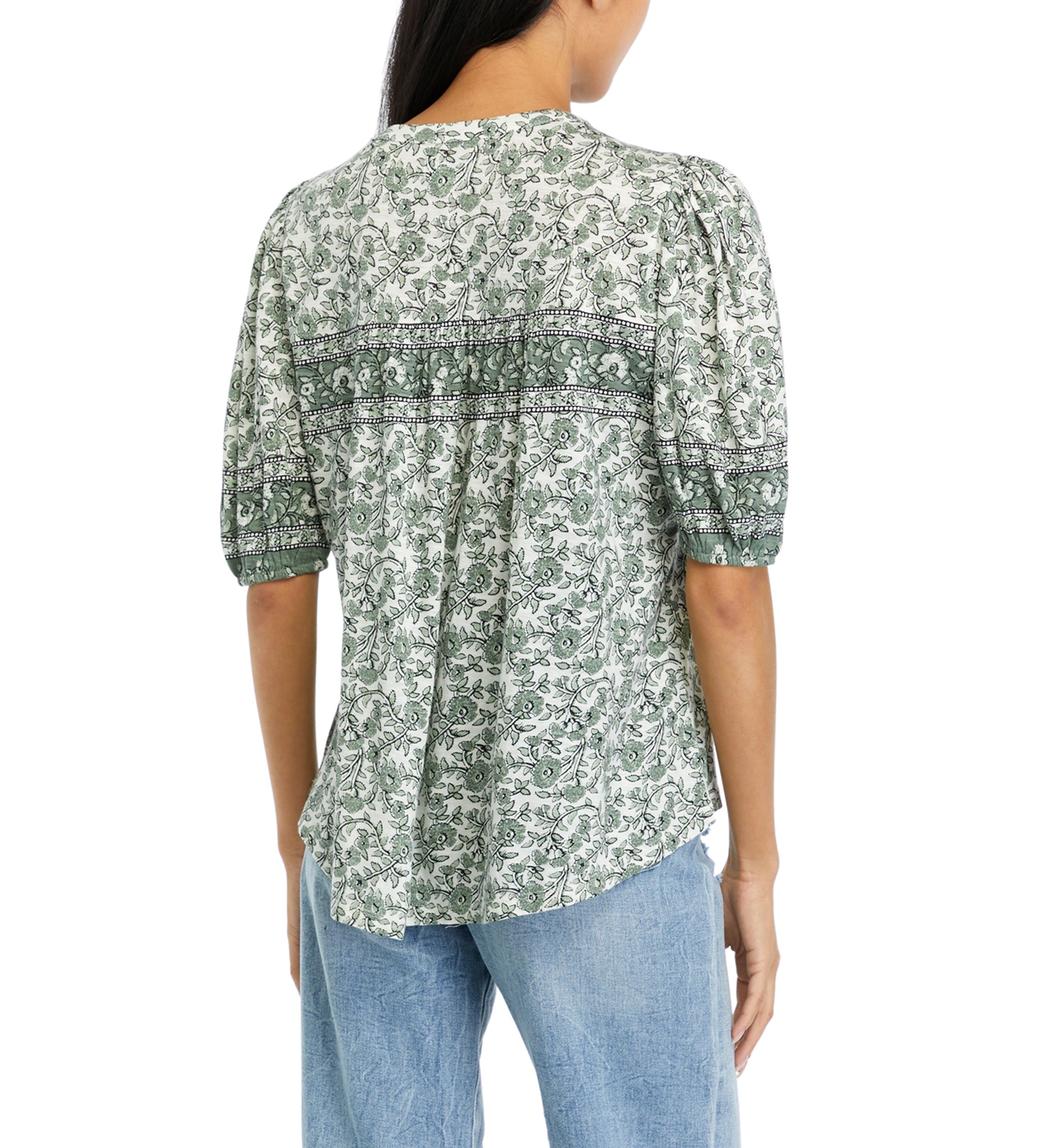 Petite Mixed Printed Peasant Top