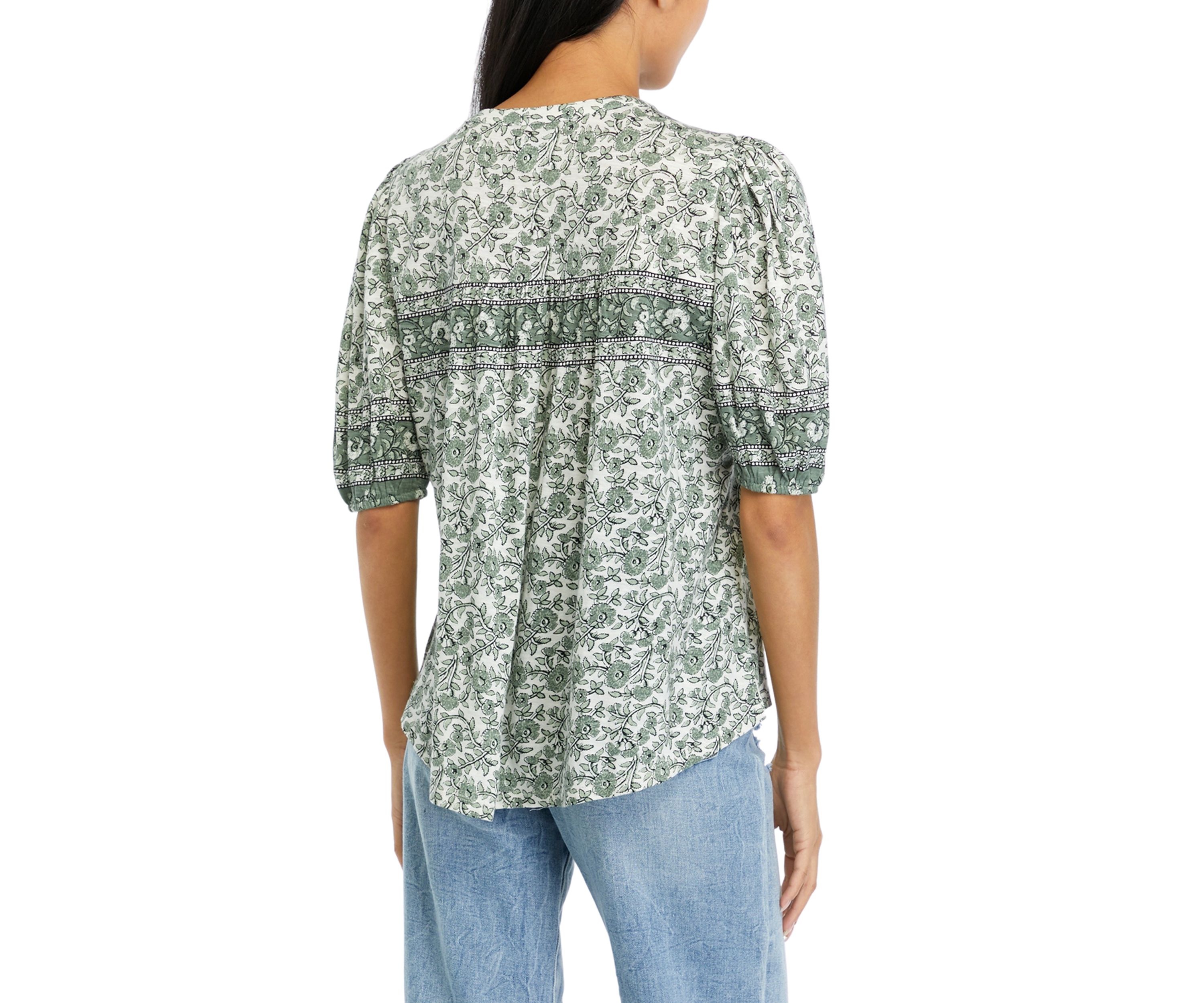 Petite Mixed Printed Peasant Top