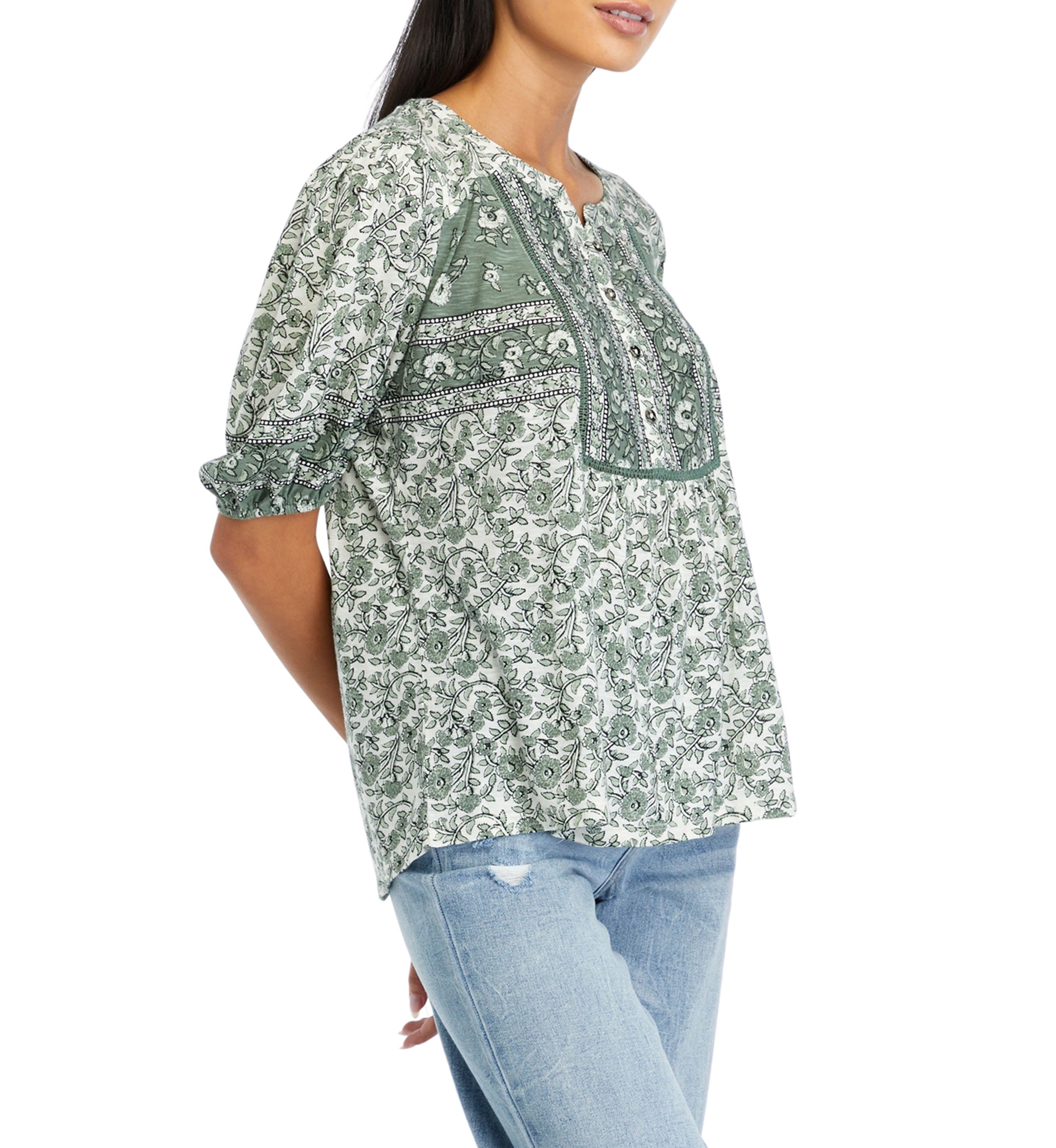 Petite Mixed Printed Peasant Top