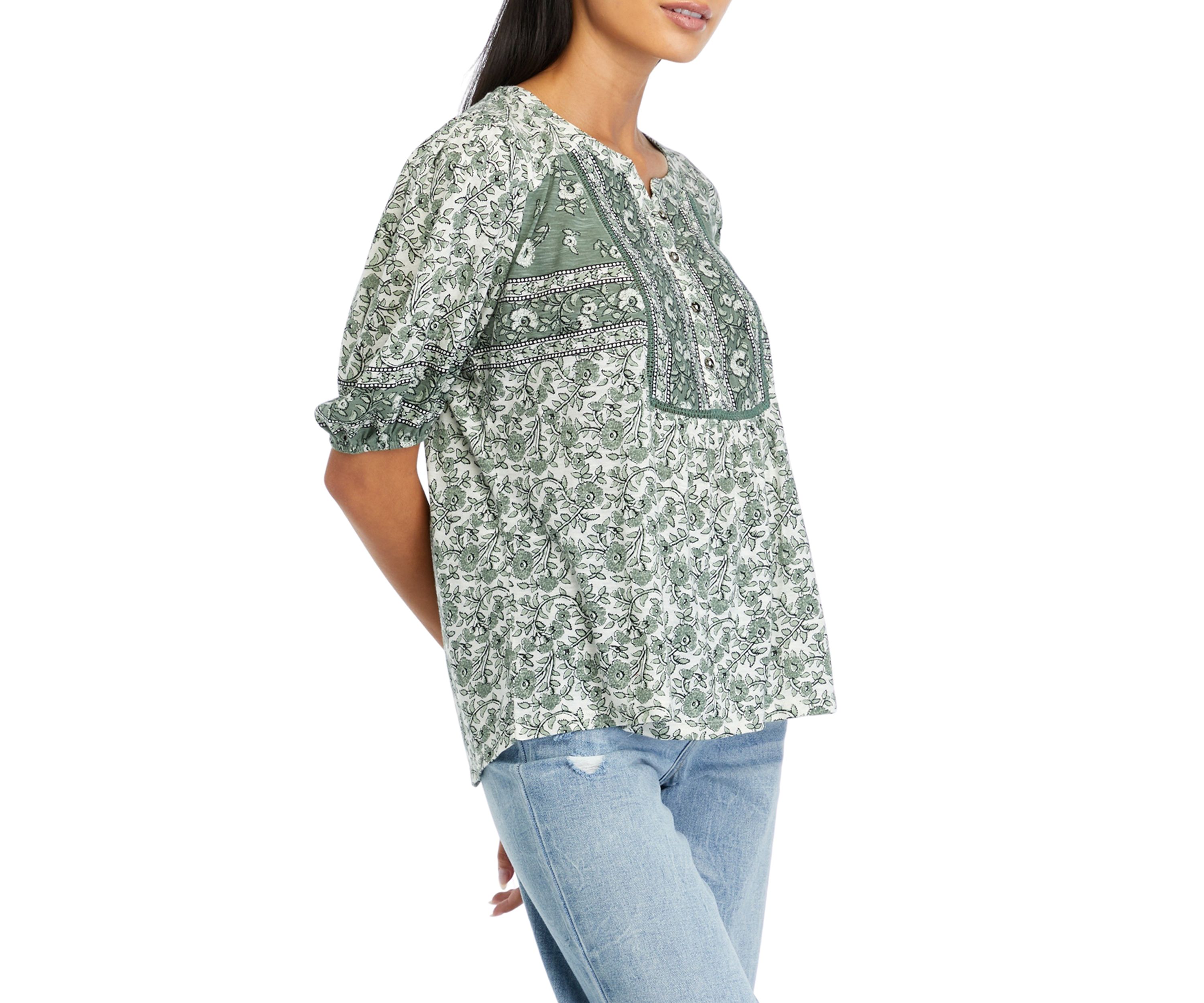 Petite Mixed Printed Peasant Top