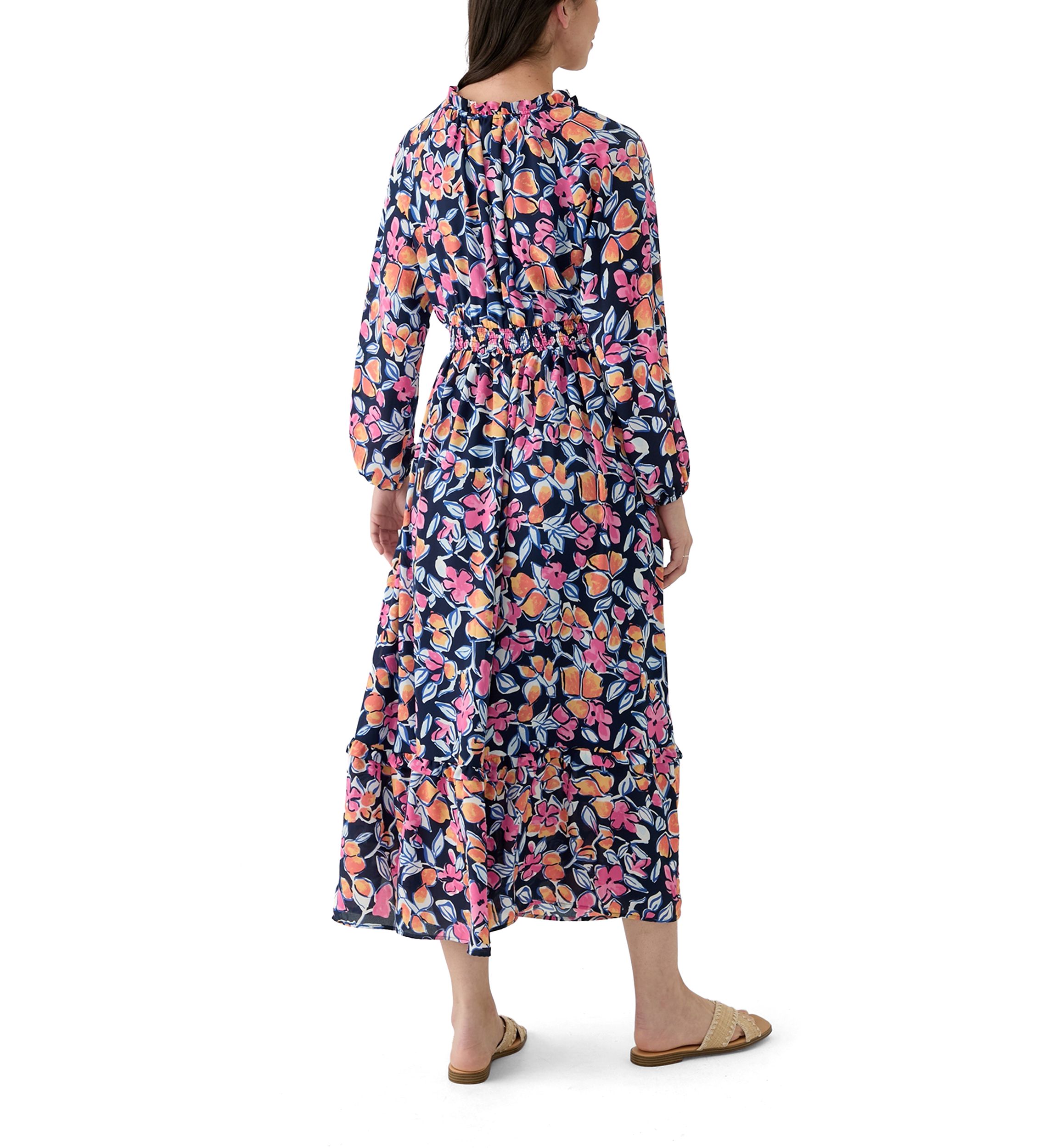 Petite Long Sleeve Printed Maxi Dress