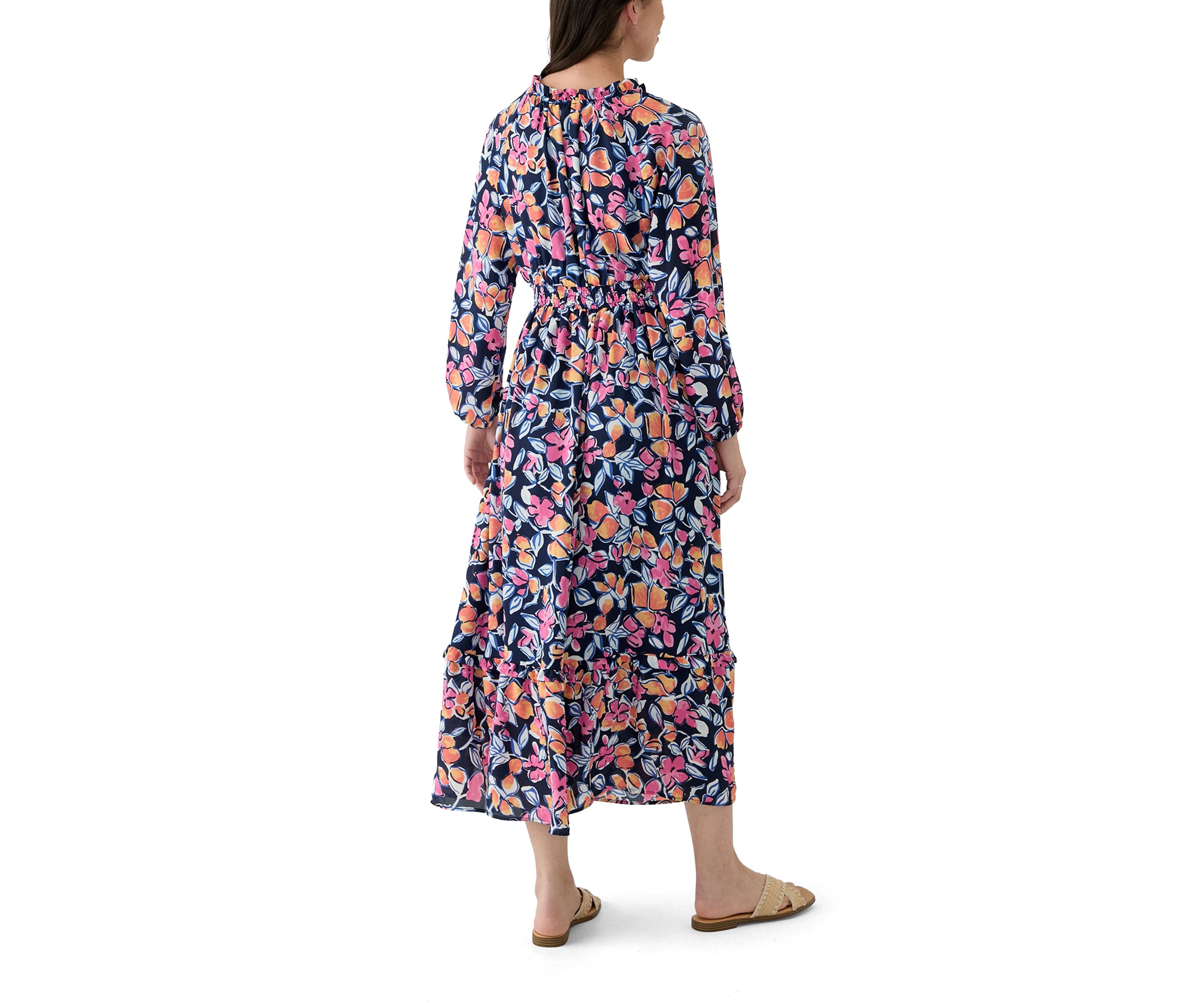 Petite Long Sleeve Printed Maxi Dress