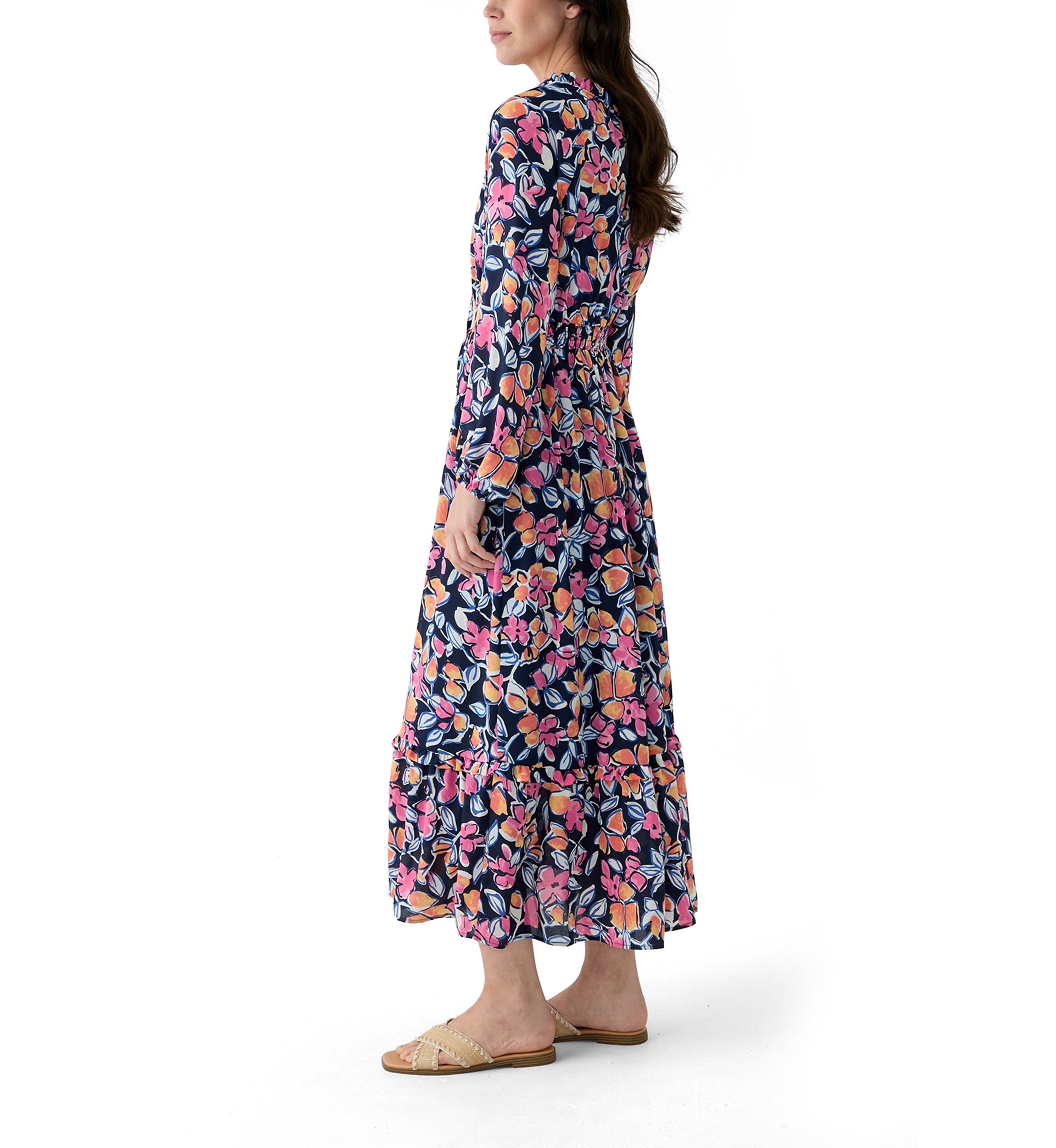 Petite Long Sleeve Printed Maxi Dress