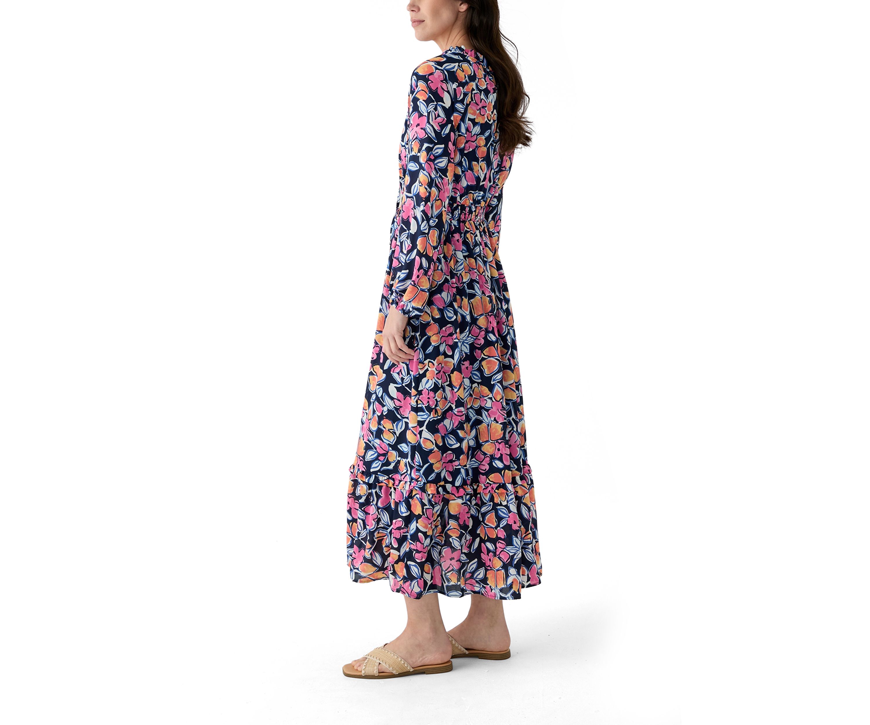 Petite Long Sleeve Printed Maxi Dress