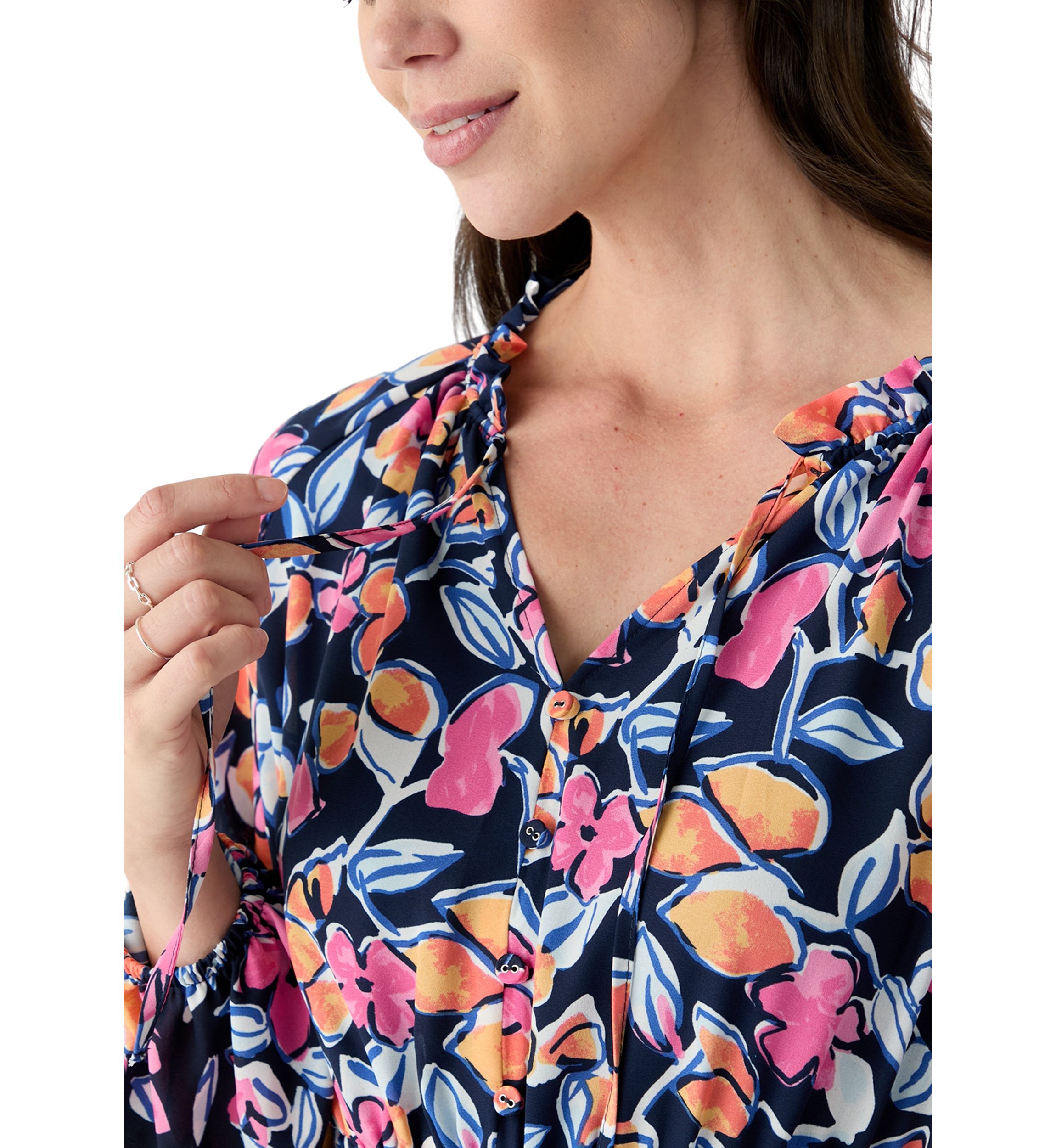 Petite Long Sleeve Printed Maxi Dress