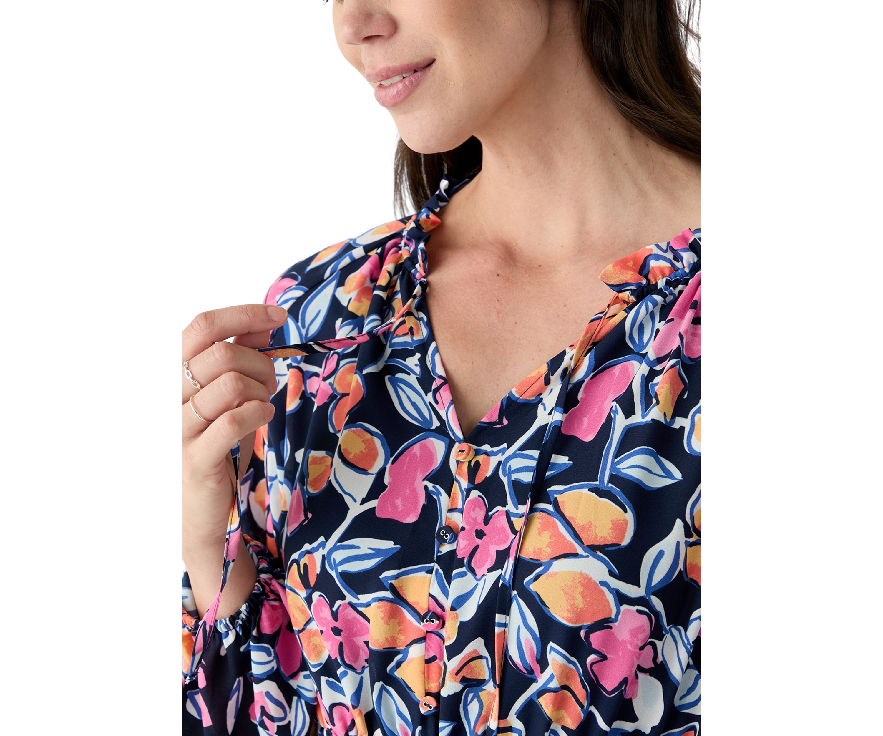 Petite Long Sleeve Printed Maxi Dress