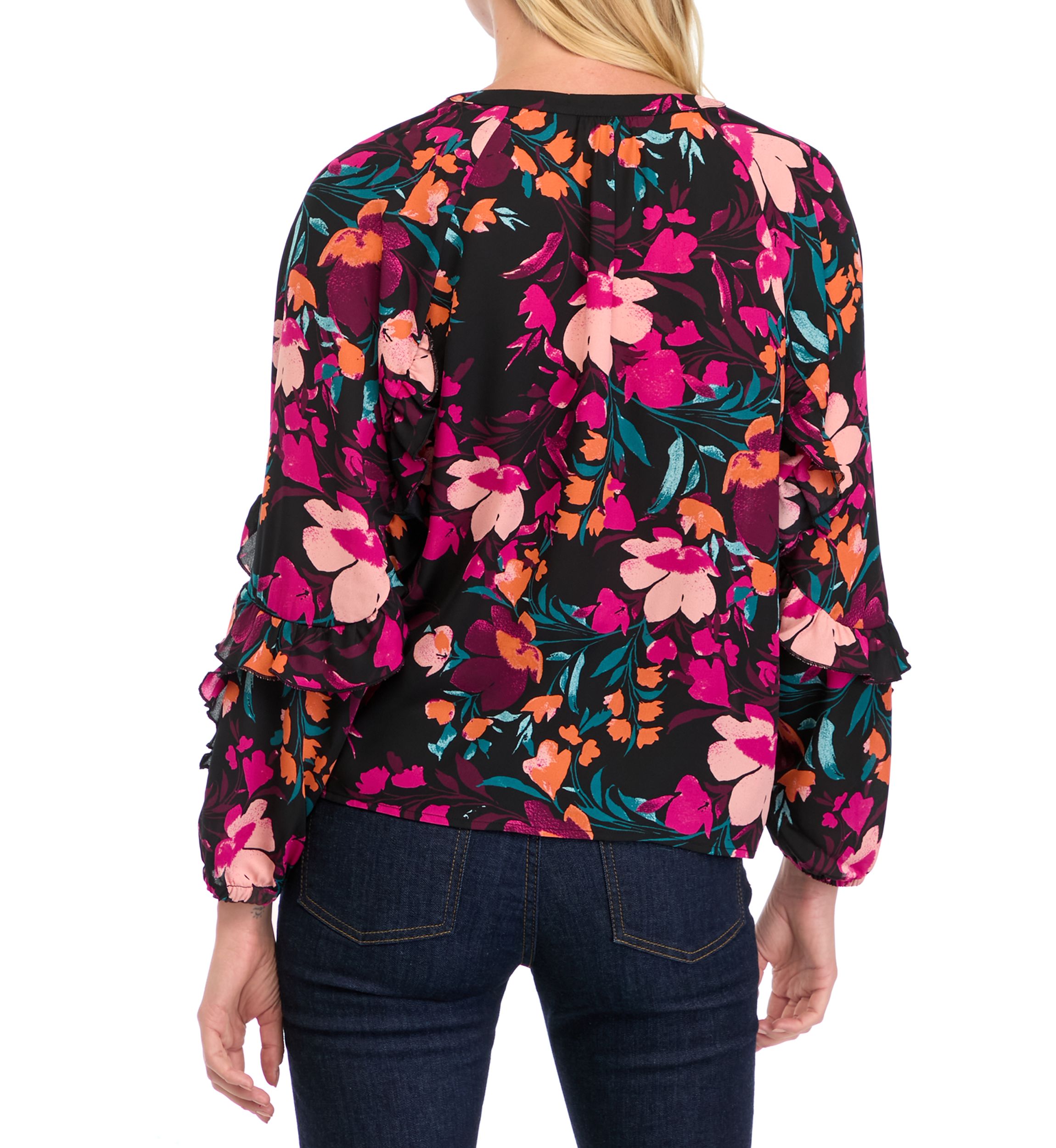 Petite Ruffle Detail Printed Blouse