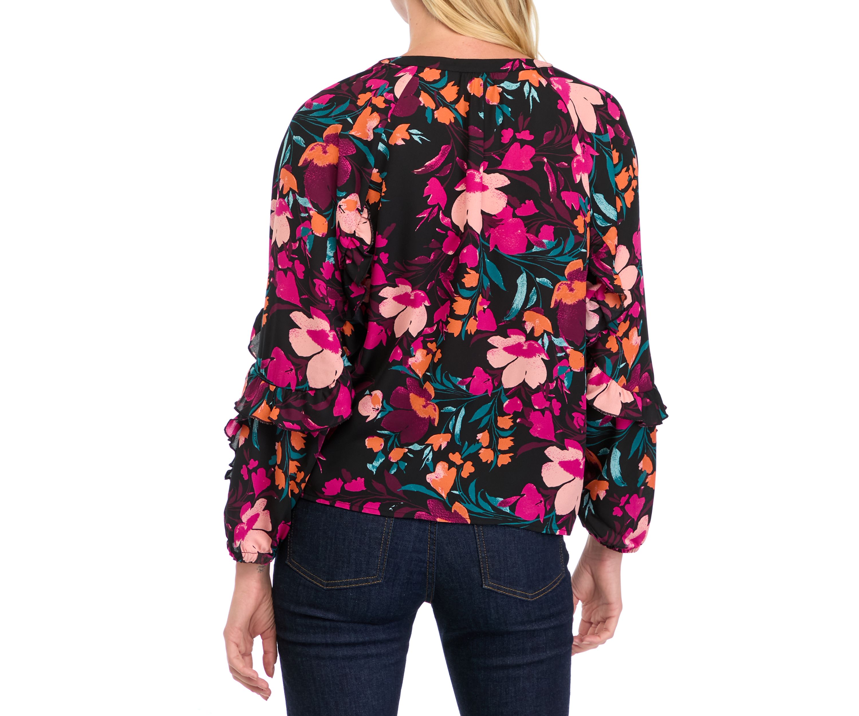 Petite Ruffle Detail Printed Blouse