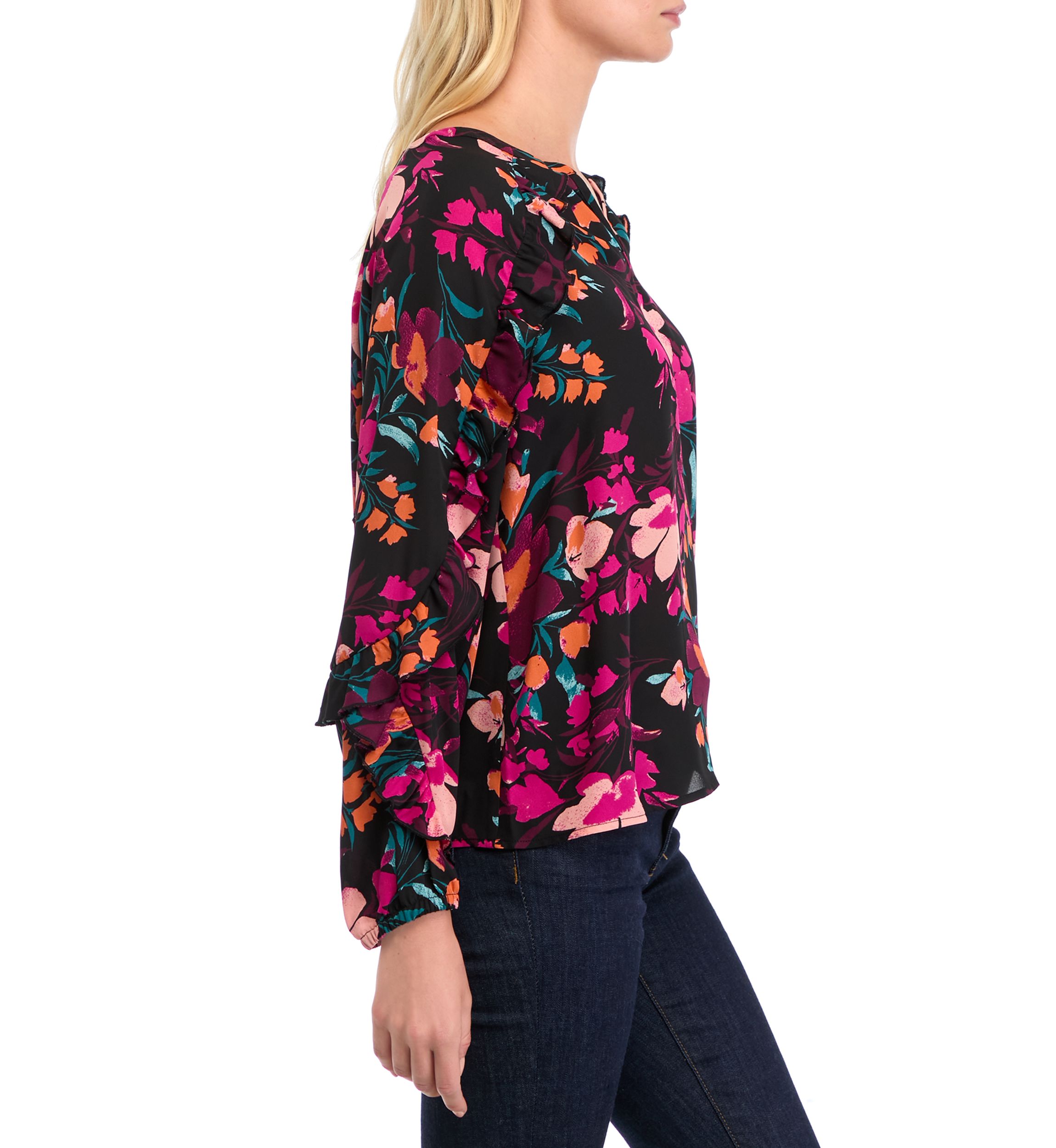 Petite Ruffle Detail Printed Blouse