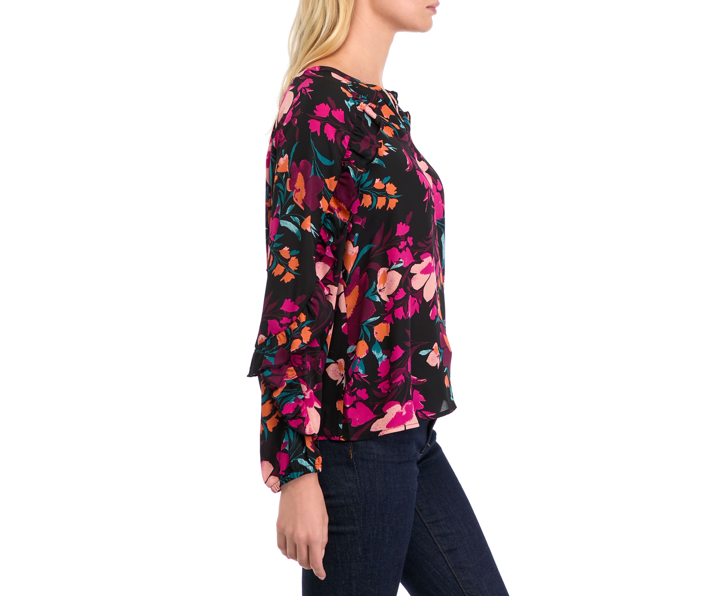 Petite Ruffle Detail Printed Blouse