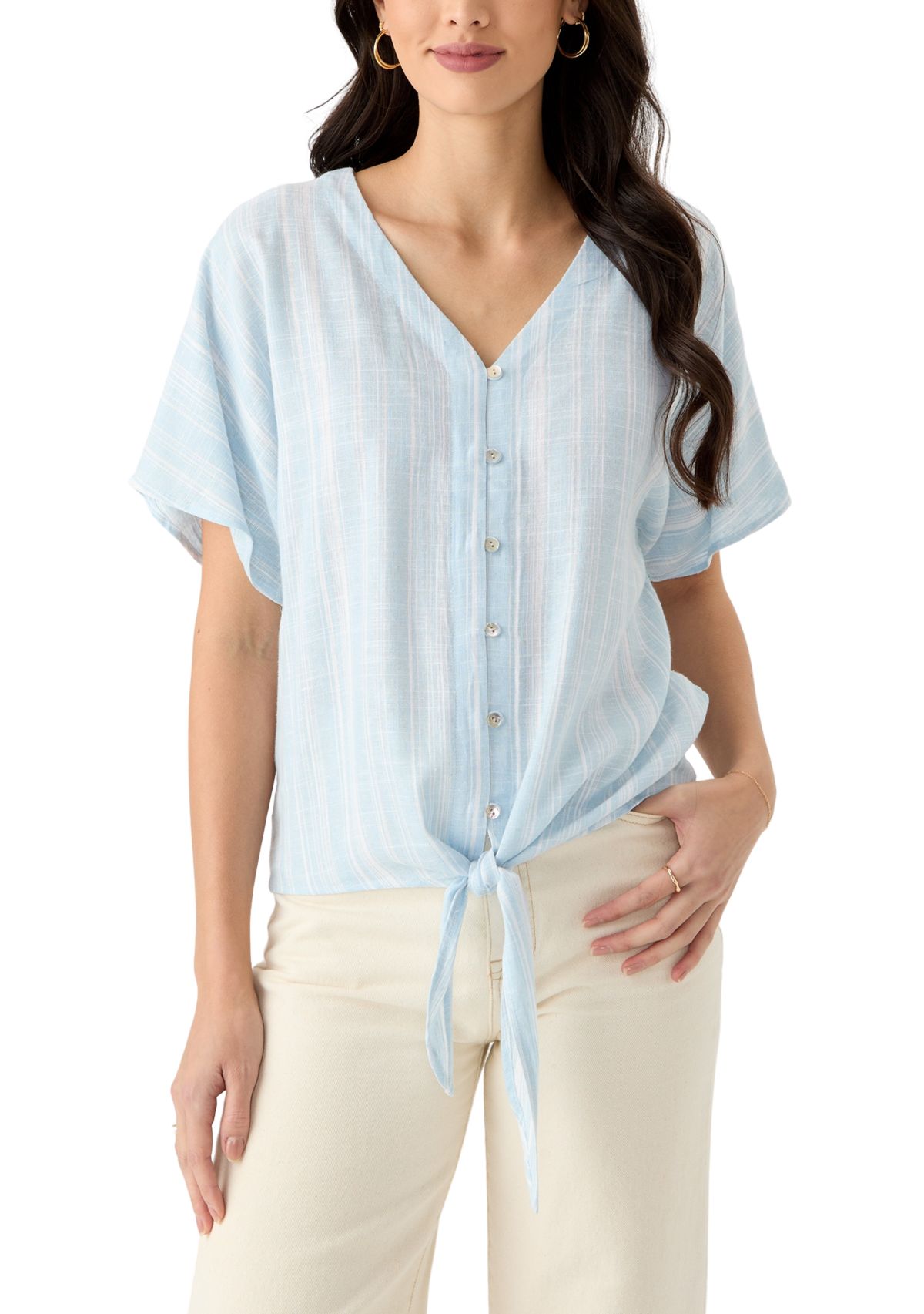 Petite Tie Front V-Neck Blouse