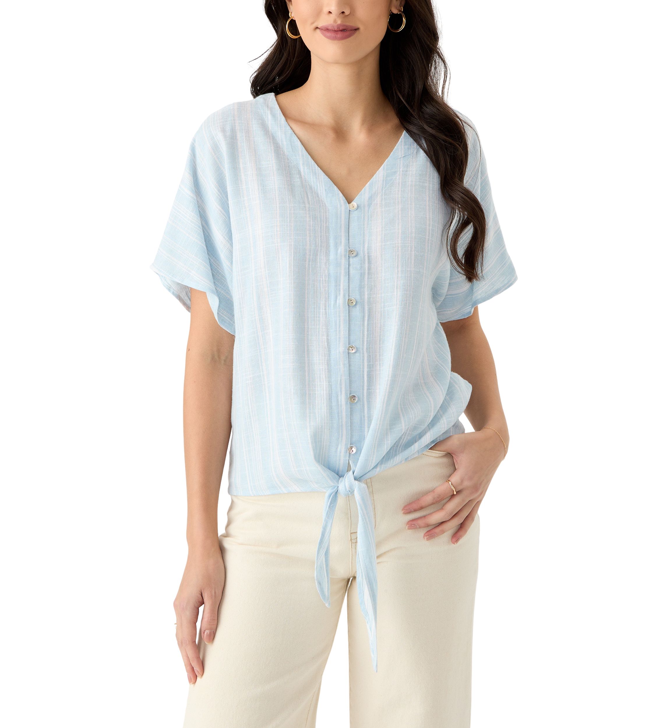 Petite Tie Front V-Neck Blouse