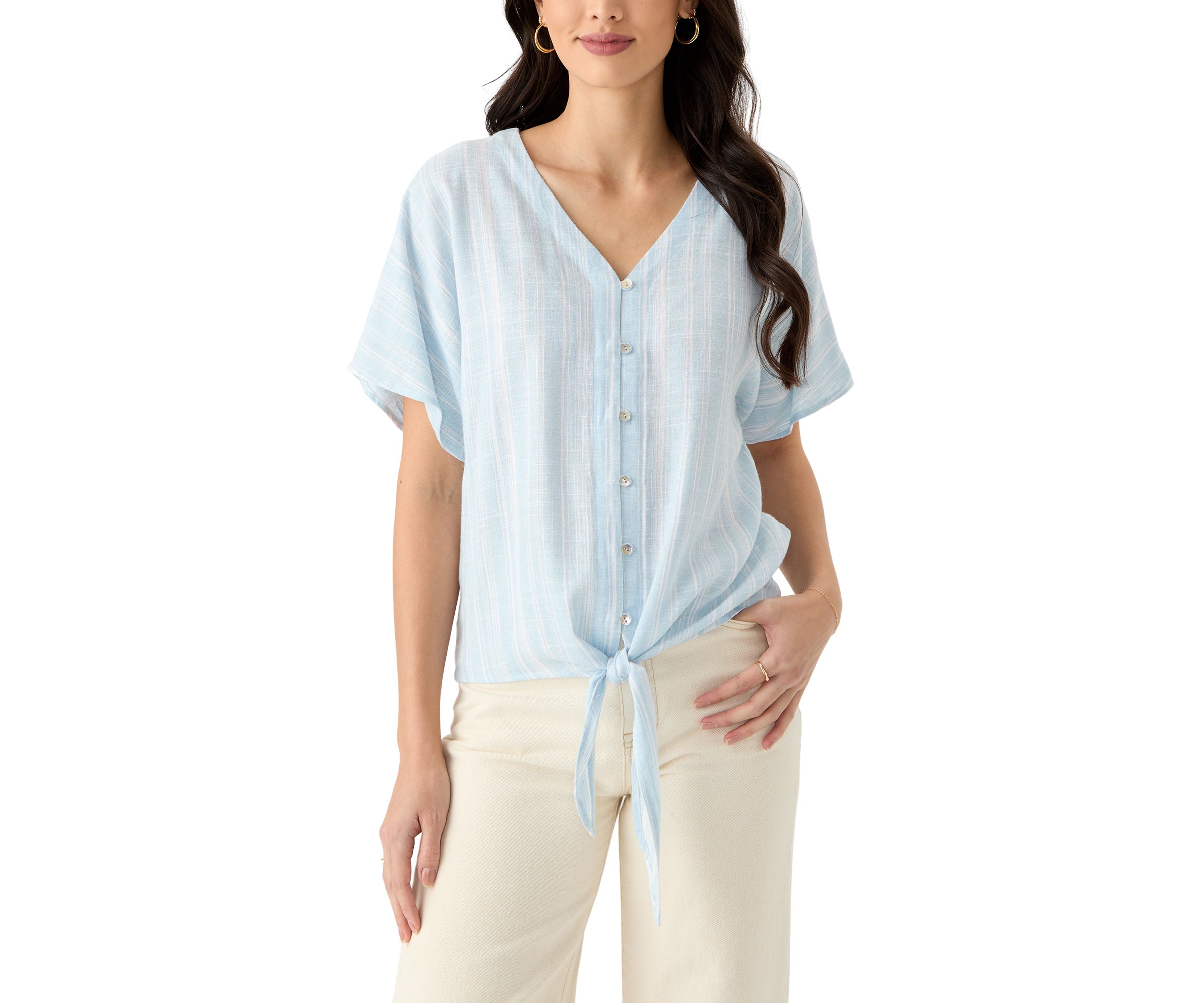 Petite Tie Front V-Neck Blouse