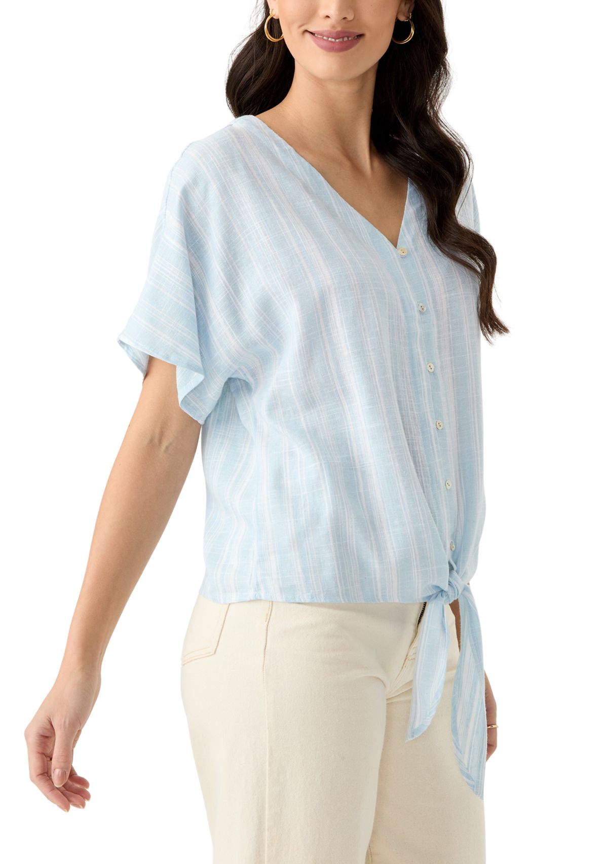Petite Tie Front V-Neck Blouse