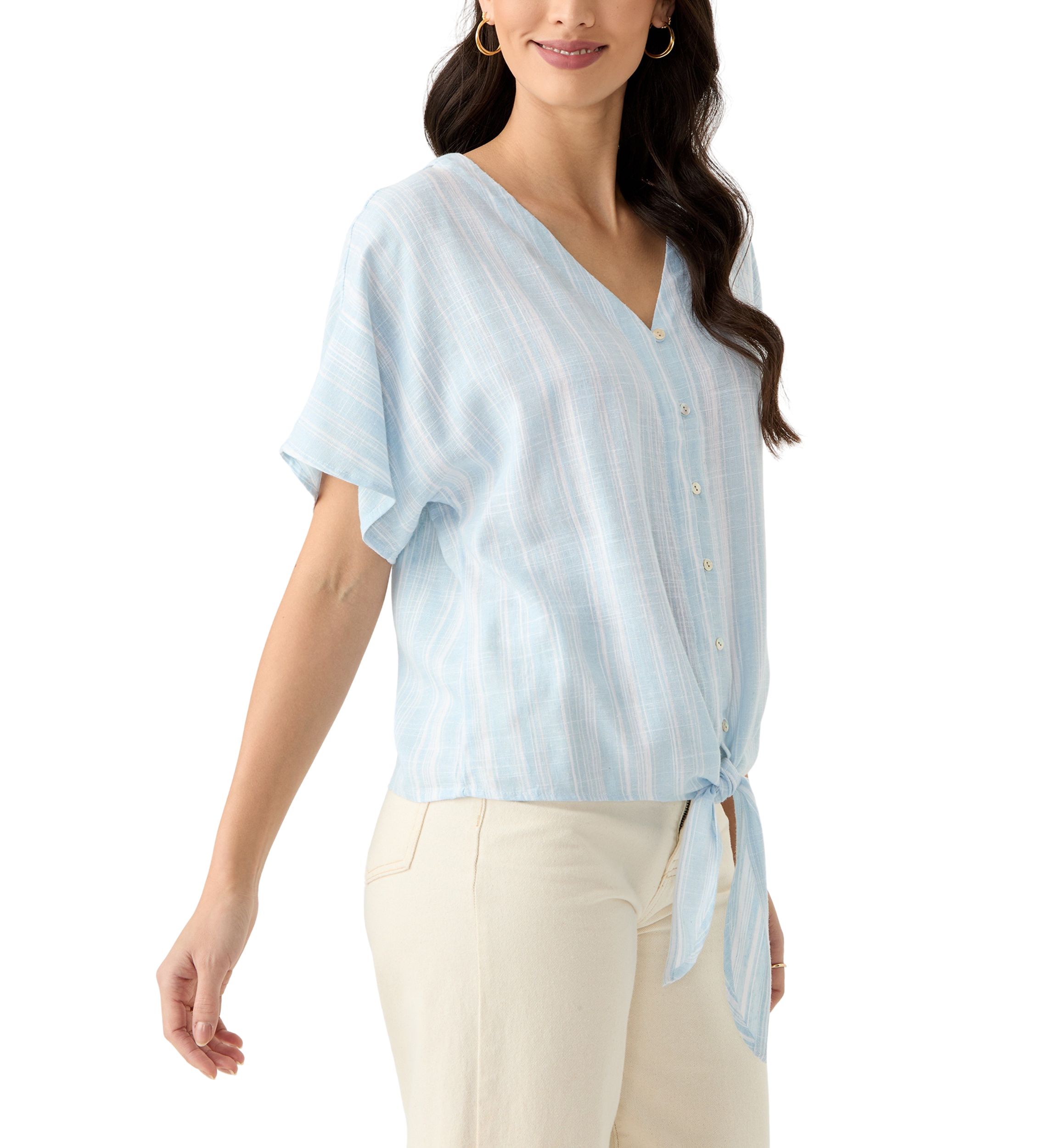 Petite Tie Front V-Neck Blouse