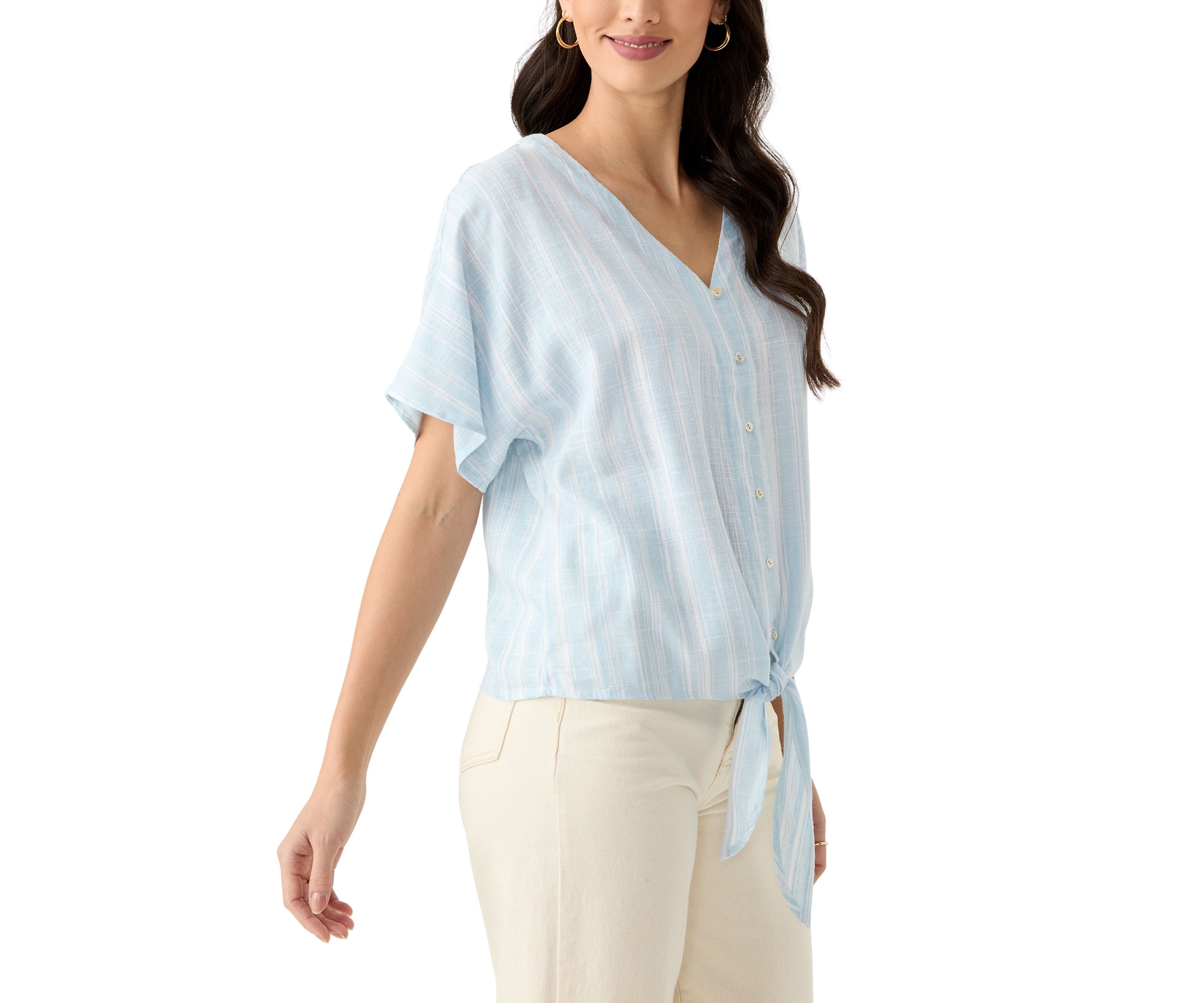 Petite Tie Front V-Neck Blouse