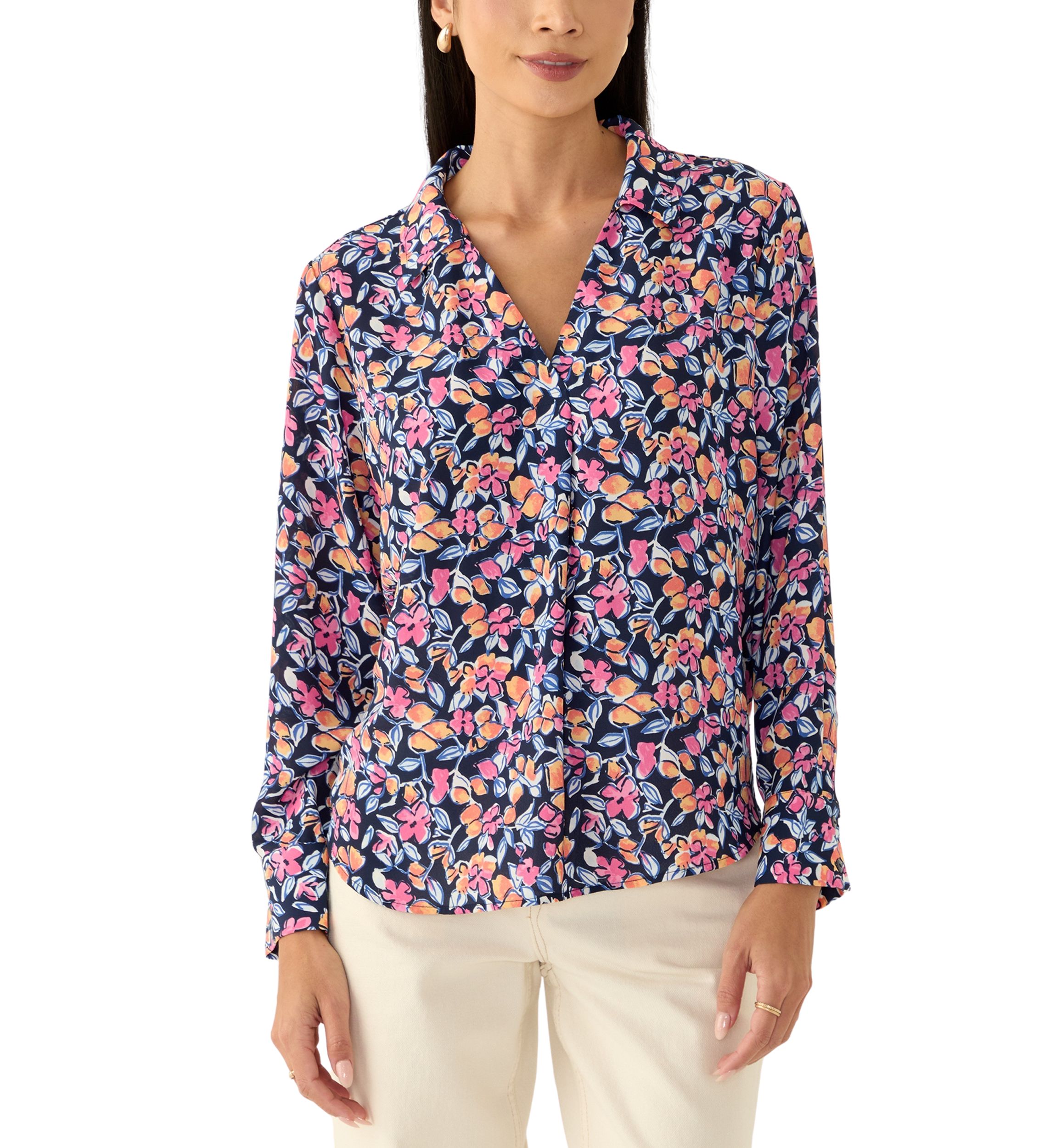 Petite Long Sleeve Collared Pullover