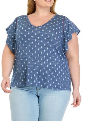 Wonderly Plus Size Flutter Sleeve V-Neck Top | belk