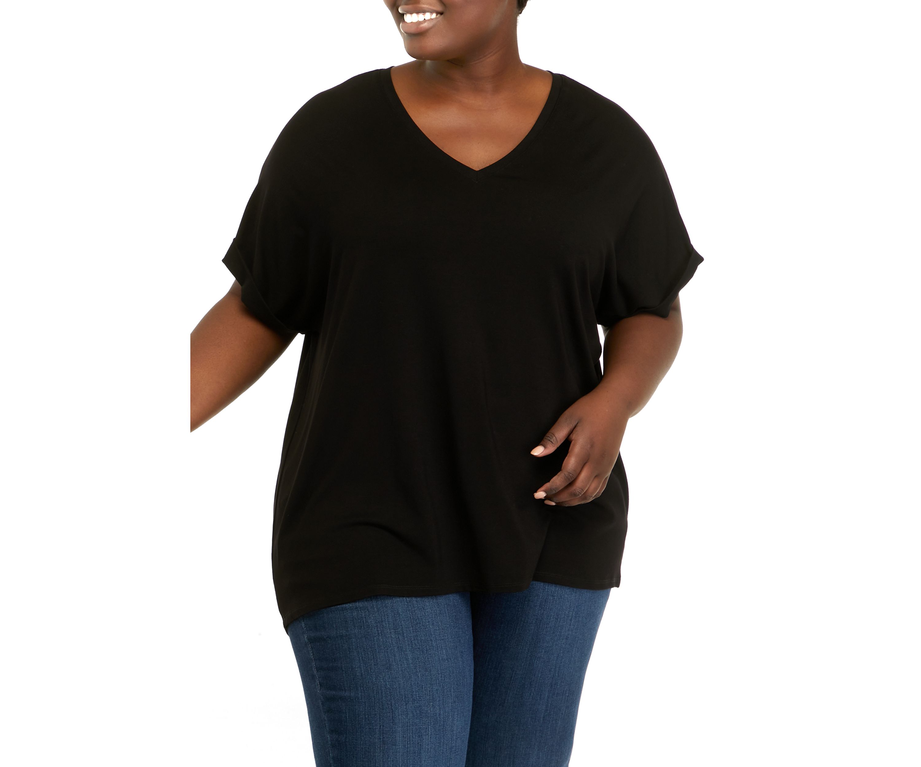 Plus Size Short Sleeve V-Neck Dolman T-Shirt 
