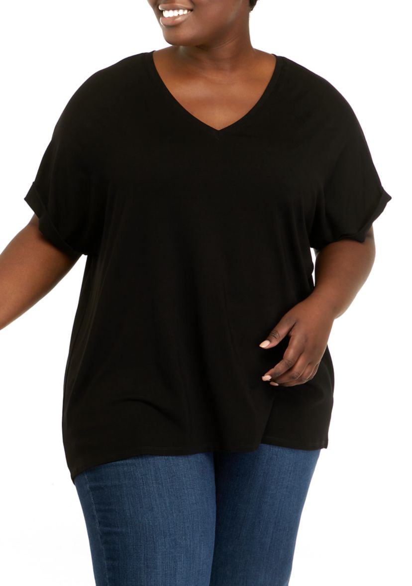 Plus Size Short Sleeve V-Neck Dolman T-Shirt 