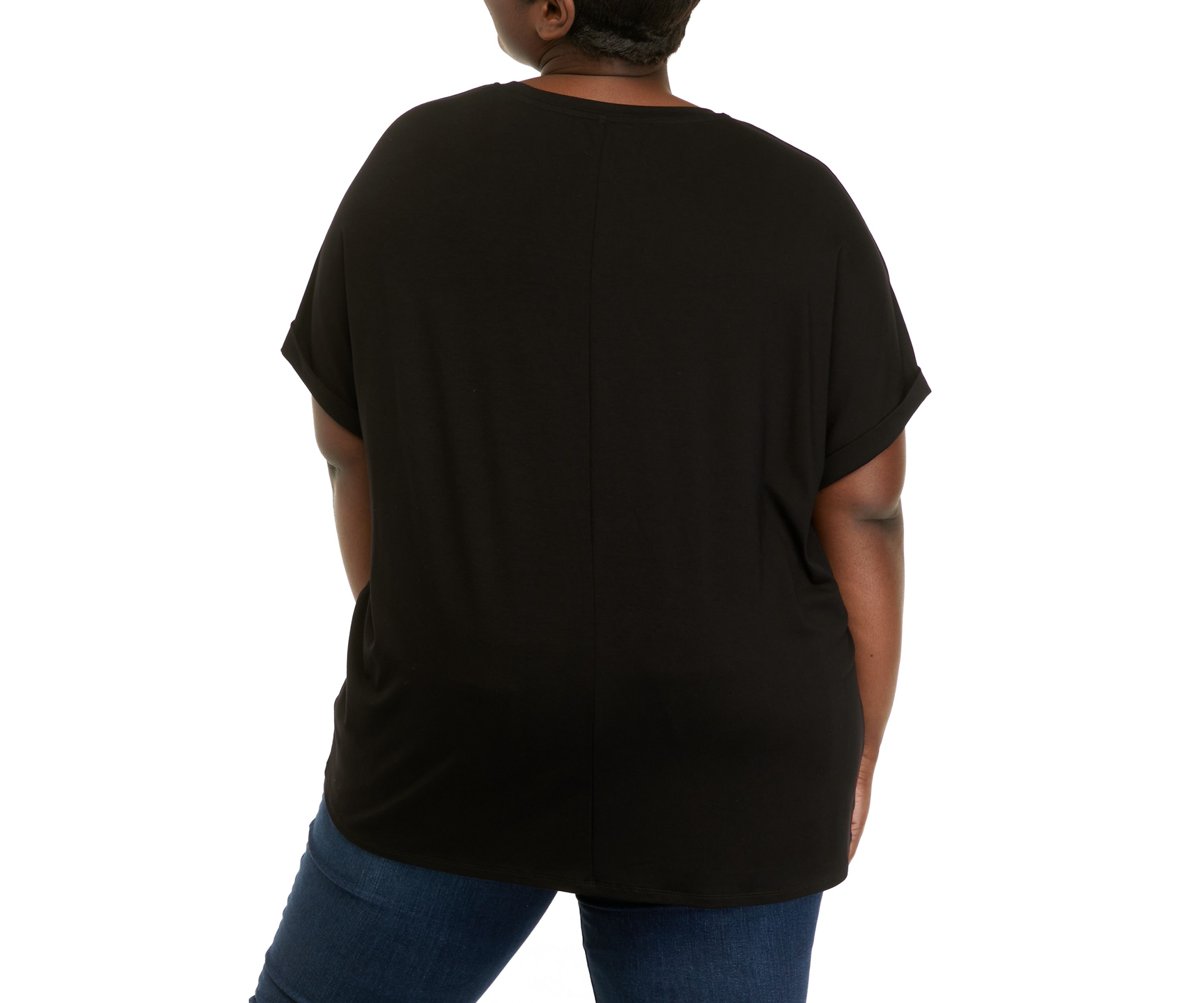 Plus Size Short Sleeve V-Neck Dolman T-Shirt 