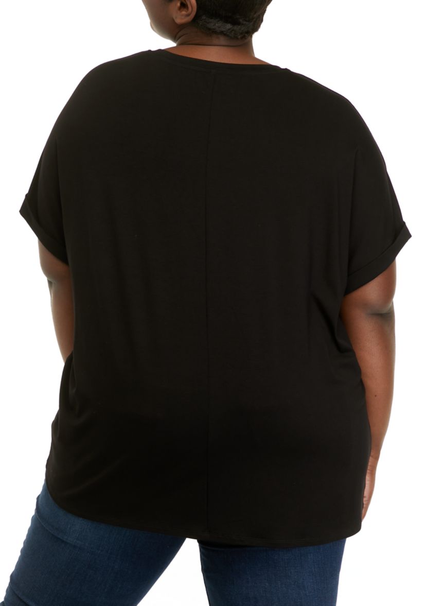 Plus Size Short Sleeve V-Neck Dolman T-Shirt 