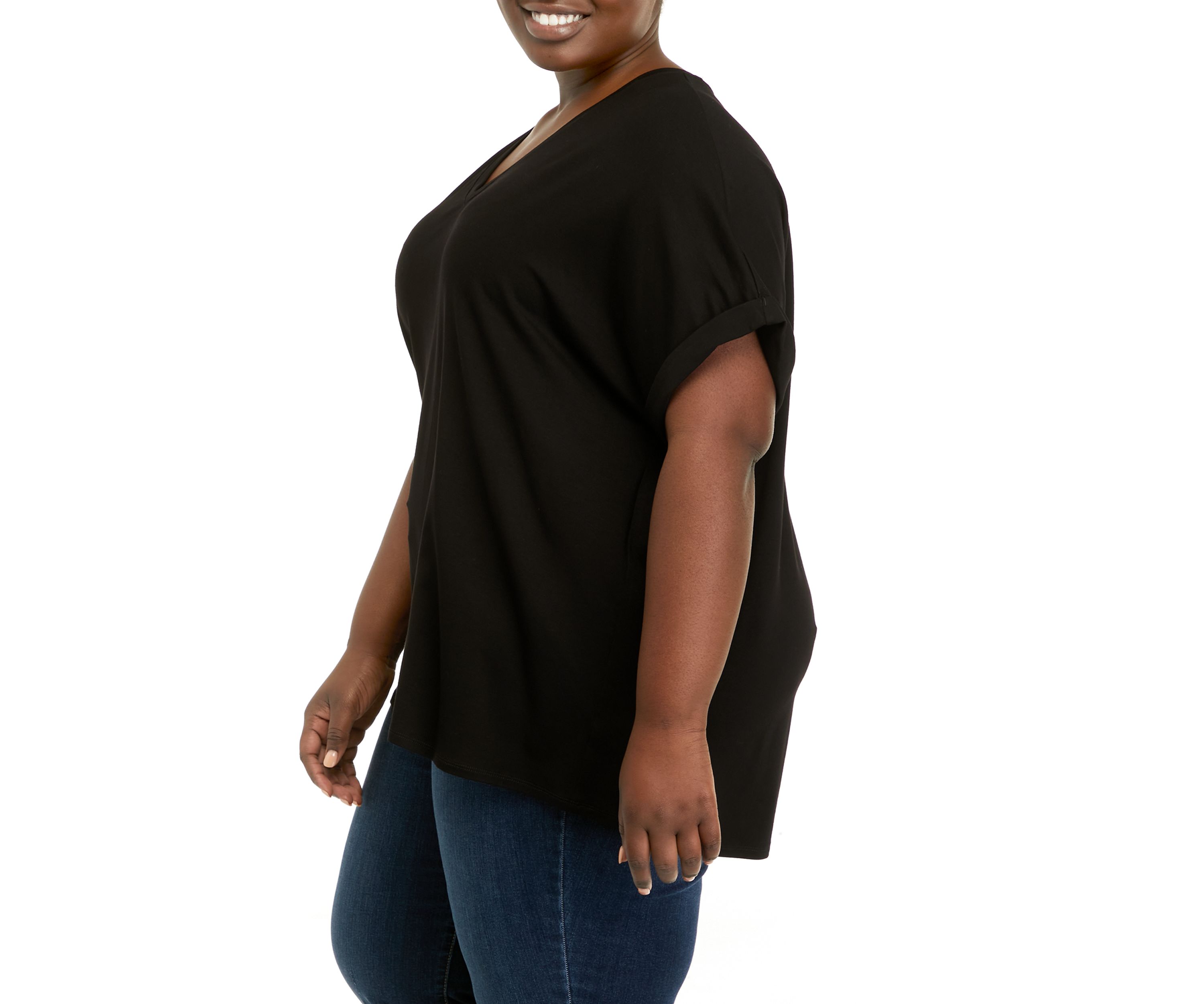 Plus Size Short Sleeve V-Neck Dolman T-Shirt 