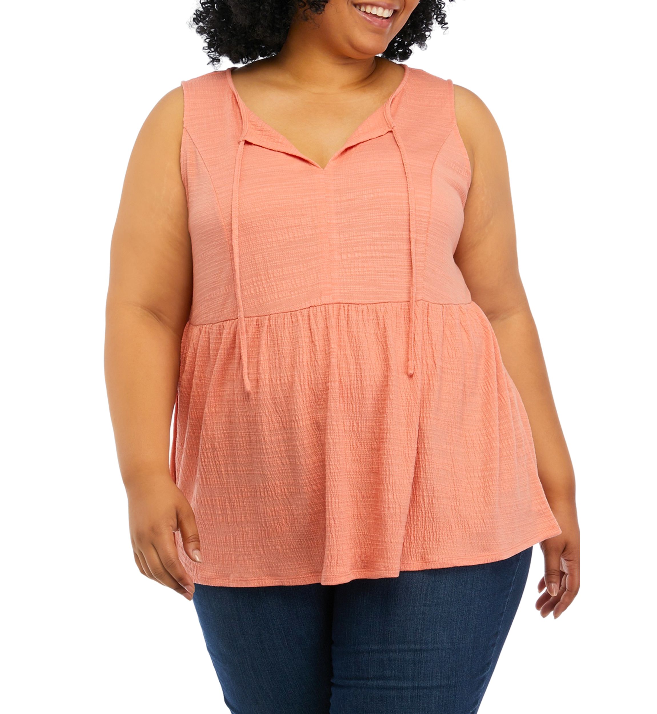 Plus Size Sleeveless Split Neck Tunic Top