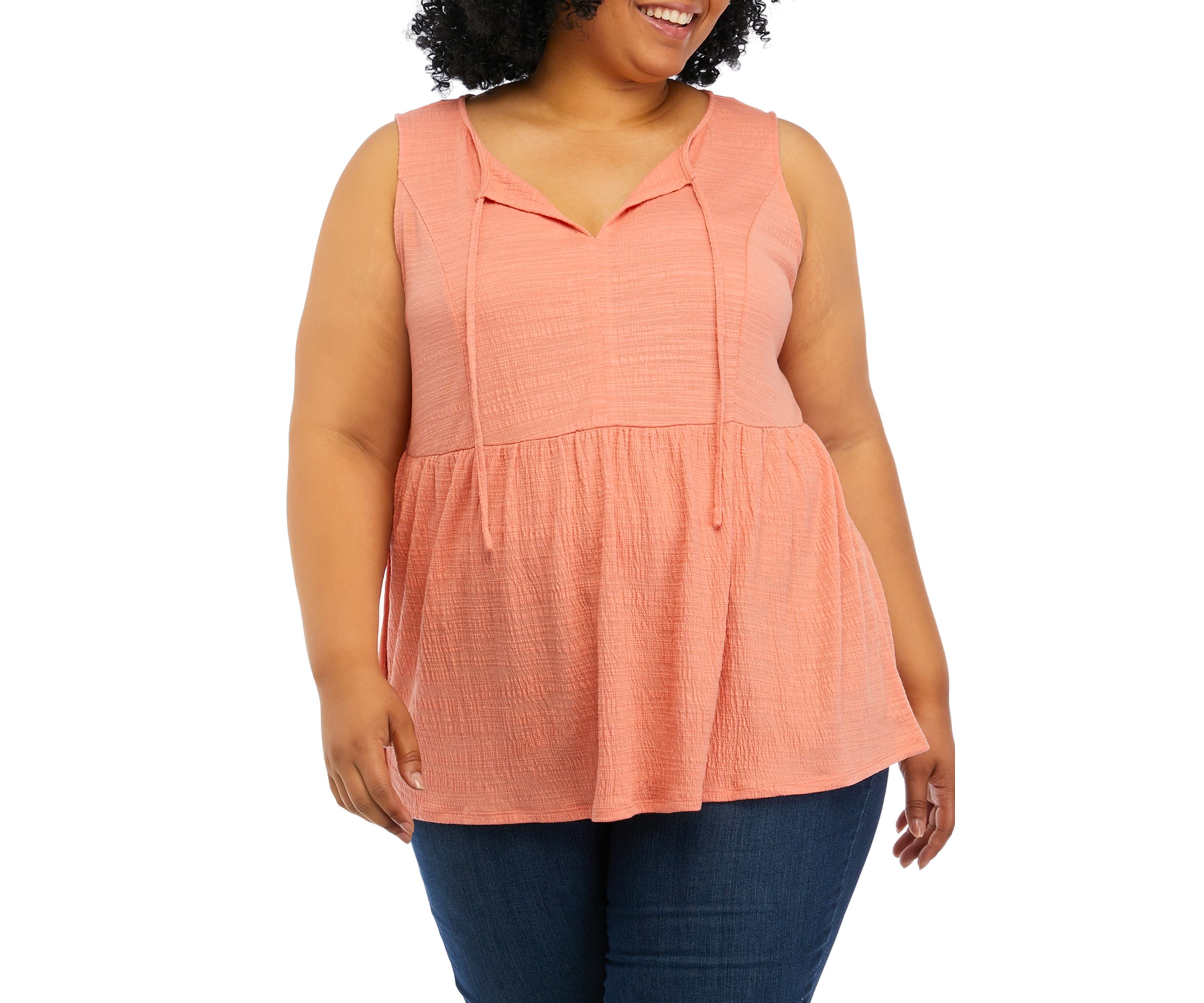 Plus Size Sleeveless Split Neck Tunic Top