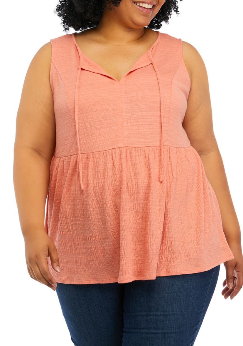 Plus Size Sleeveless Split Neck Tunic Top