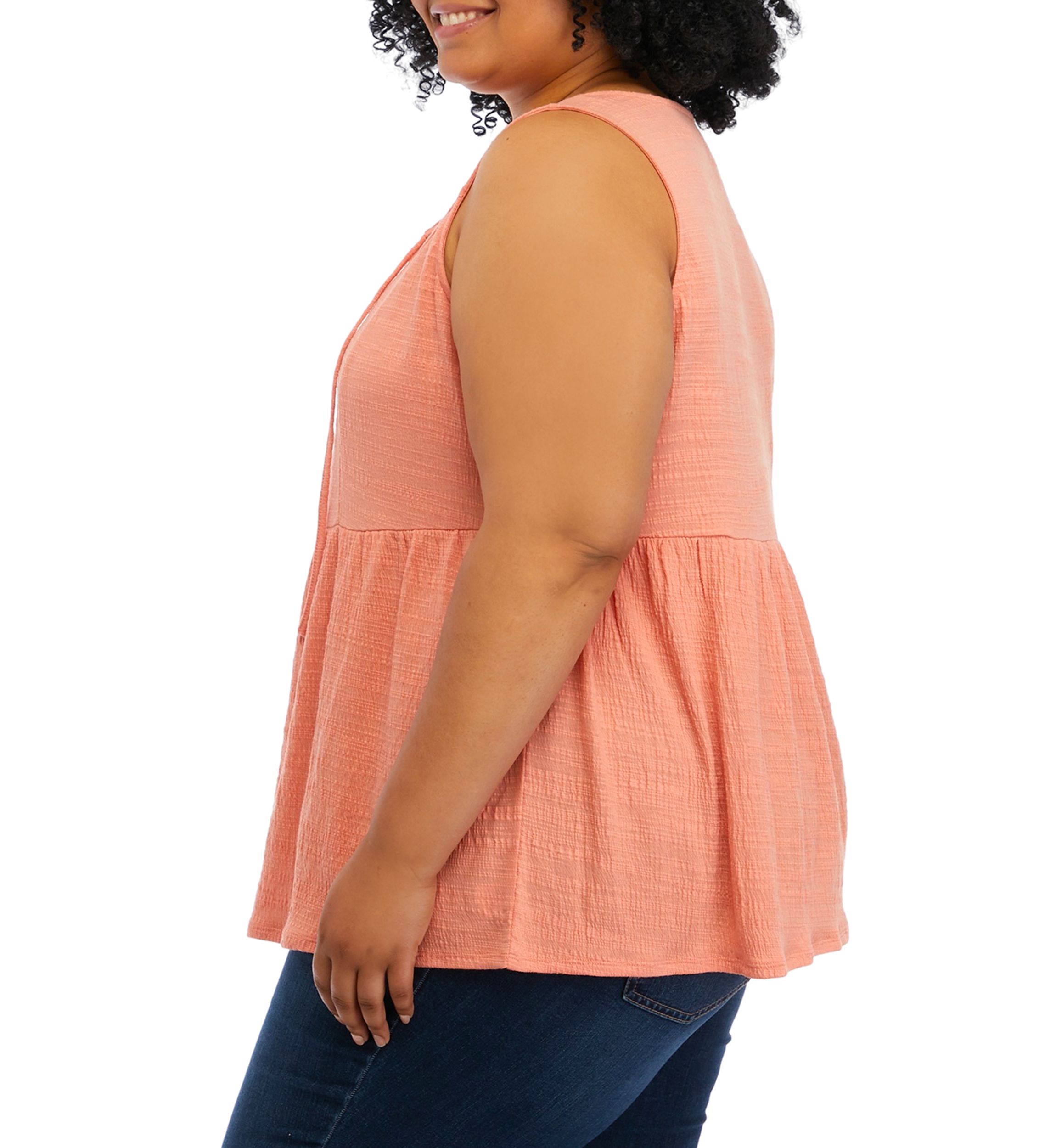 Plus Size Sleeveless Split Neck Tunic Top