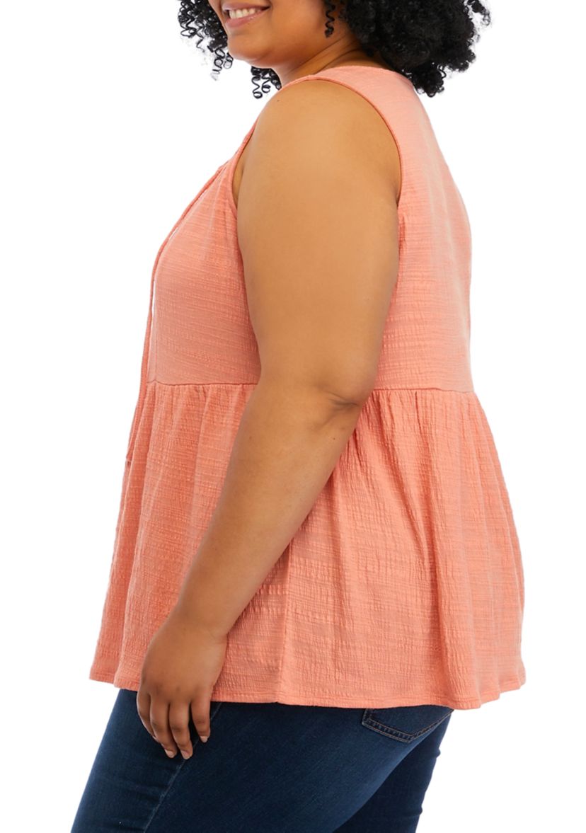 Plus Size Sleeveless Split Neck Tunic Top