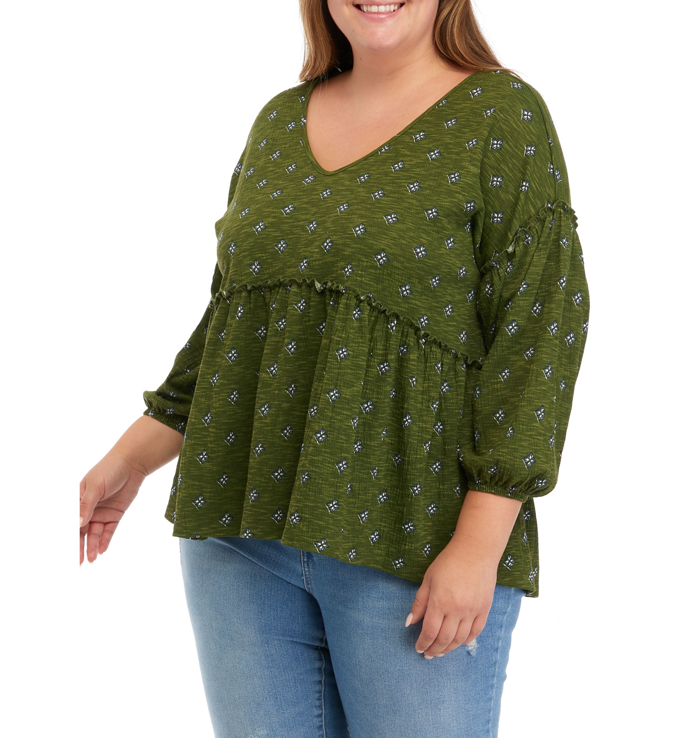 Womens Slouchy V-Neck Printed Top 