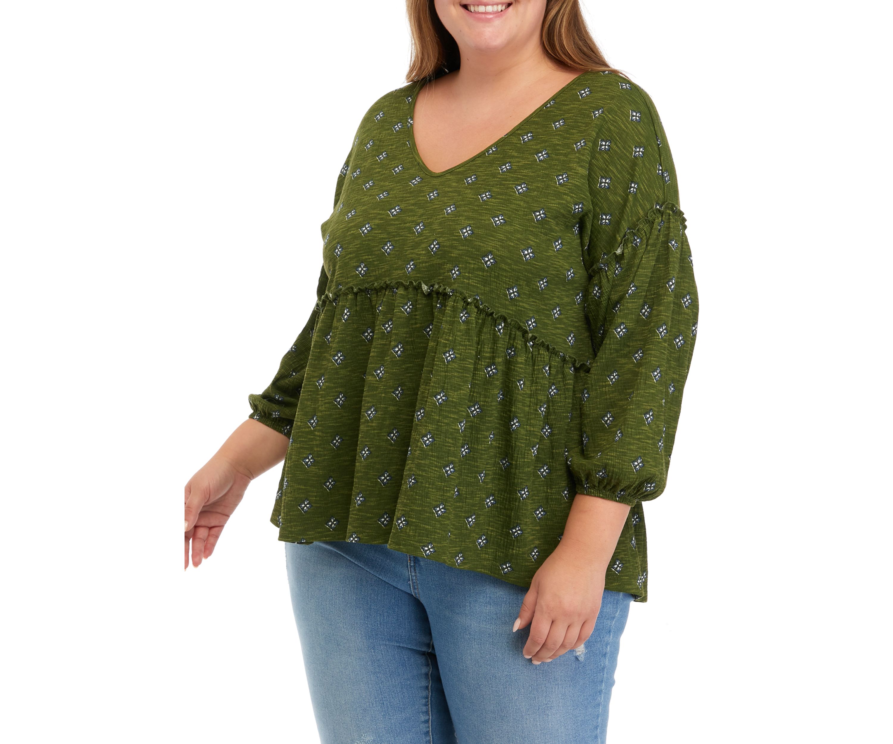 Womens Slouchy V-Neck Printed Top 
