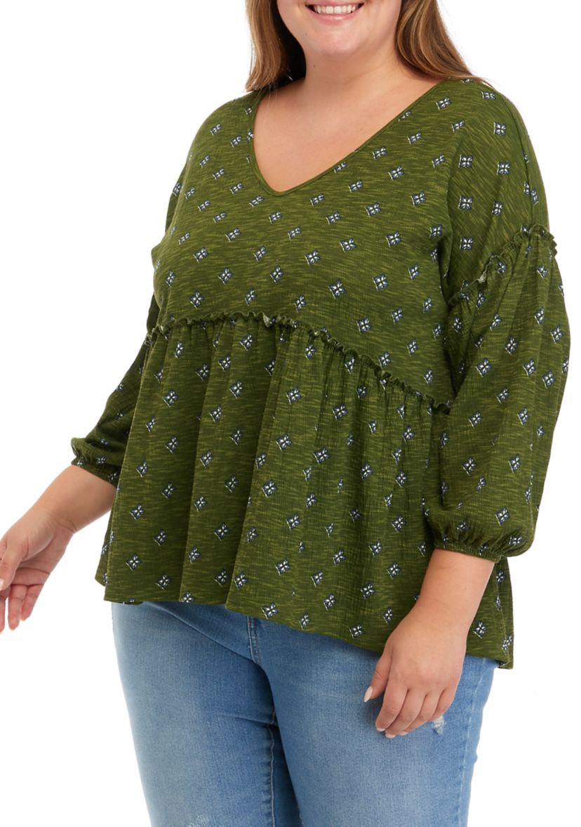 Womens Slouchy V-Neck Printed Top 