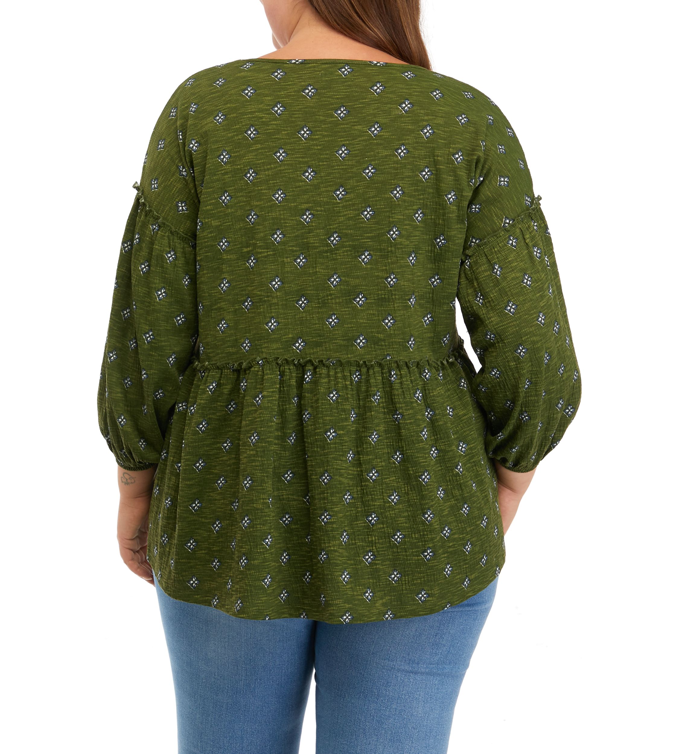 Womens Slouchy V-Neck Printed Top 