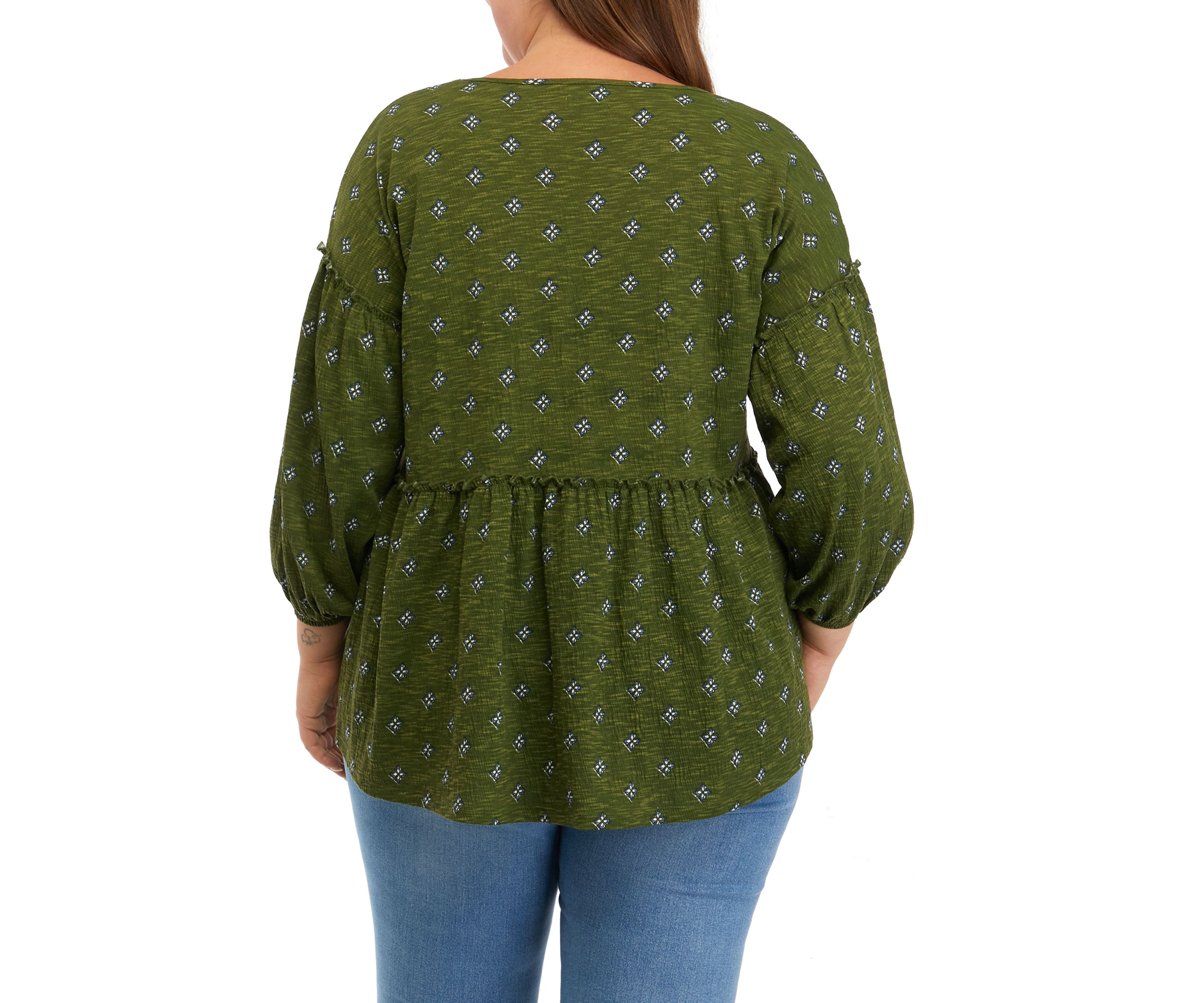 Womens Slouchy V-Neck Printed Top 