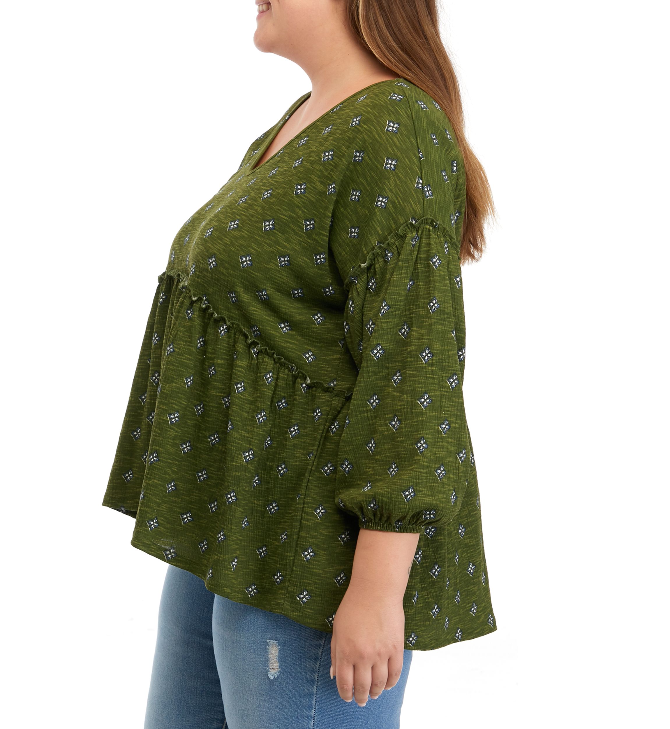 Womens Slouchy V-Neck Printed Top 