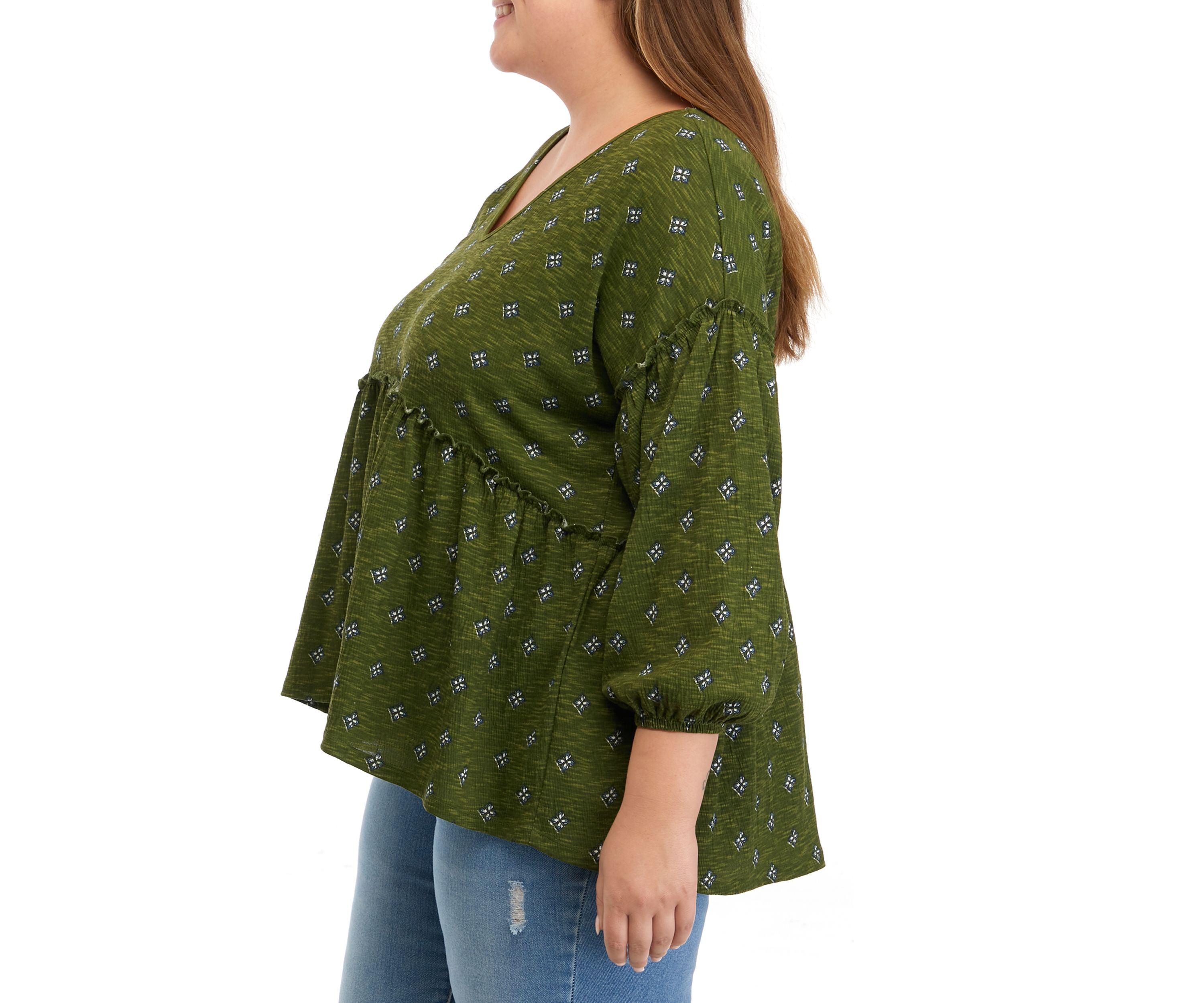 Womens Slouchy V-Neck Printed Top 