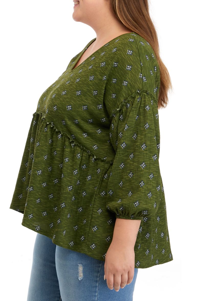 Womens Slouchy V-Neck Printed Top 