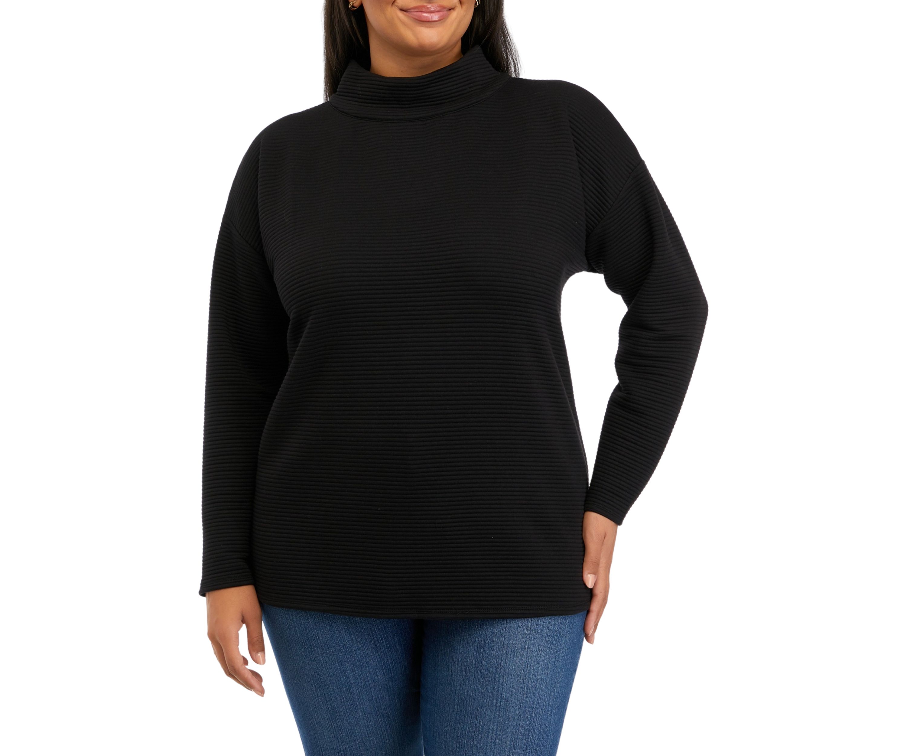 Plus Size Drop Shoulder Slouchy Mock Neck Sweater 
