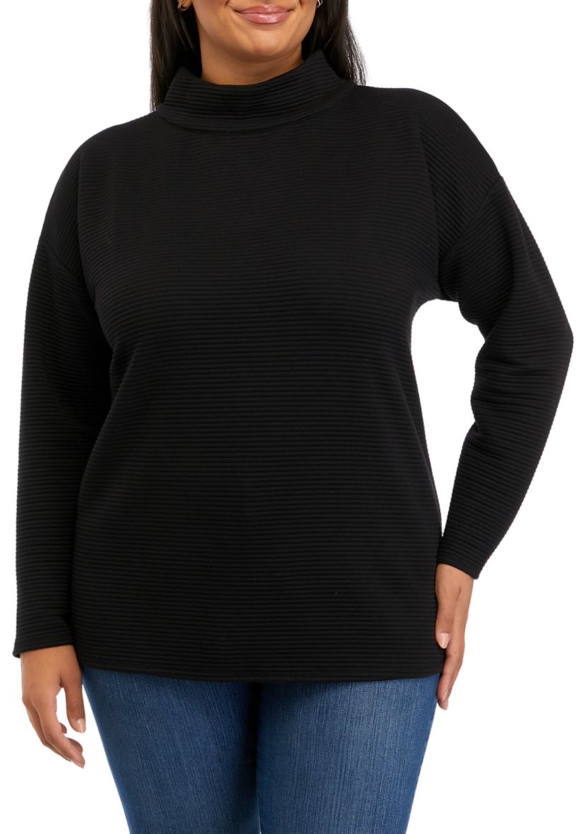 Plus Size Drop Shoulder Slouchy Mock Neck Sweater 